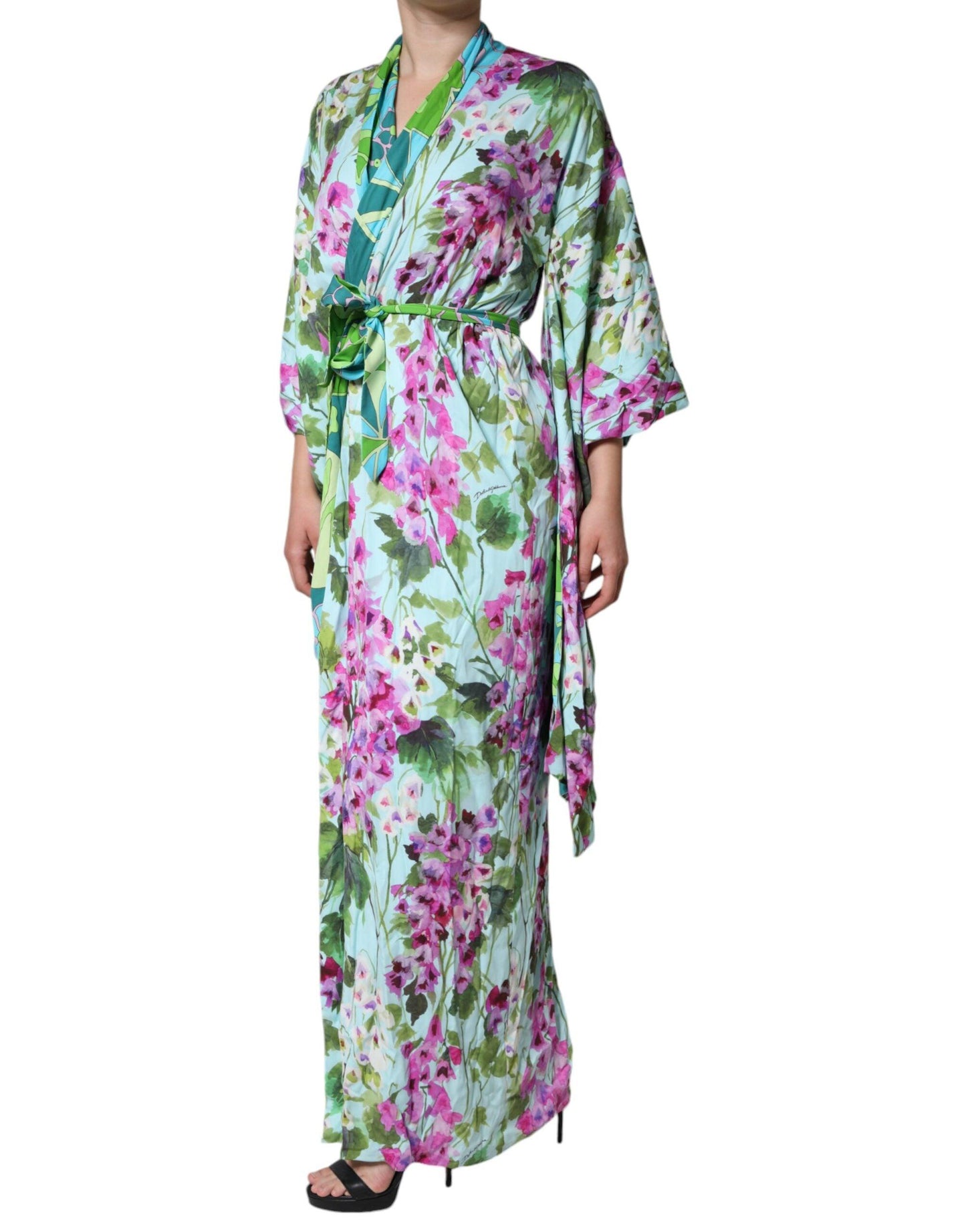 Dolce & Gabbana Multicolor Floral Silk Stretch Wrap Dress - Arichezz.store