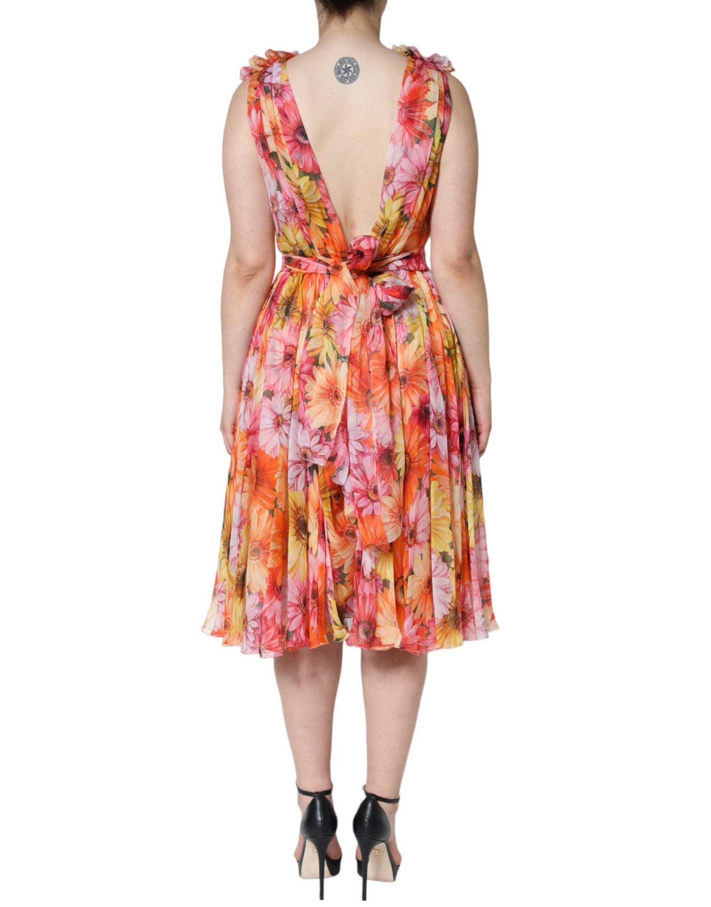 Dolce & Gabbana Multicolor Floral Sleeveless V-neck Midi Dress - Arichezz.store