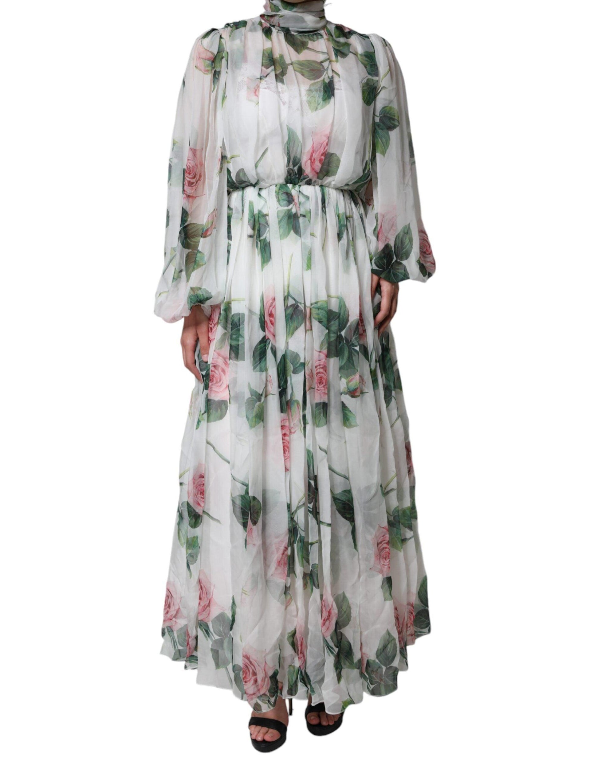 Dolce & Gabbana White Silk Floral Print Long Maxi Dress - Arichezz.store