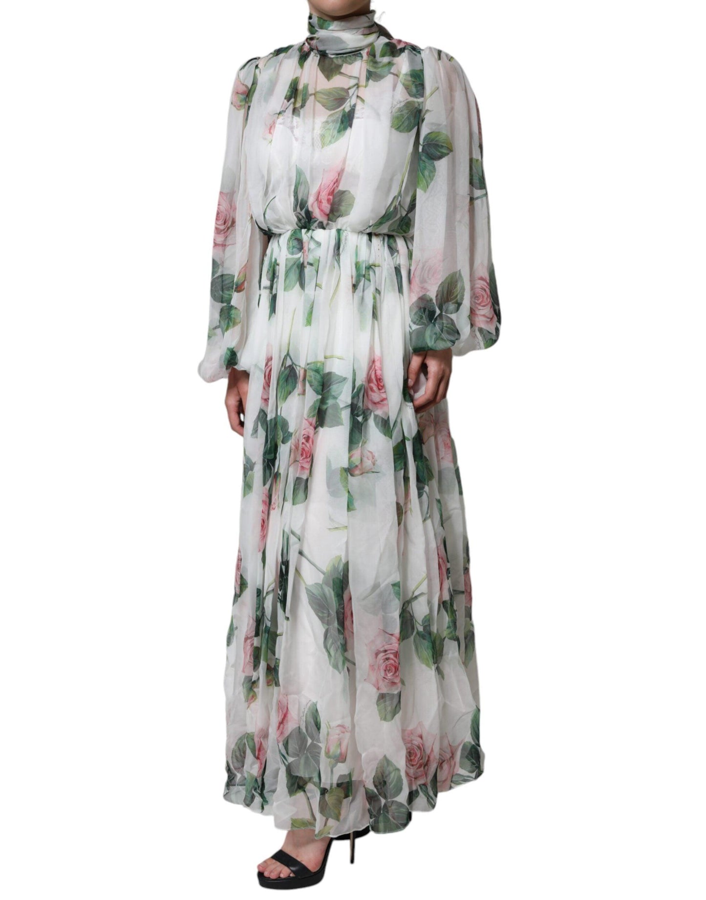 Dolce & Gabbana White Silk Floral Print Long Maxi Dress - Arichezz.store