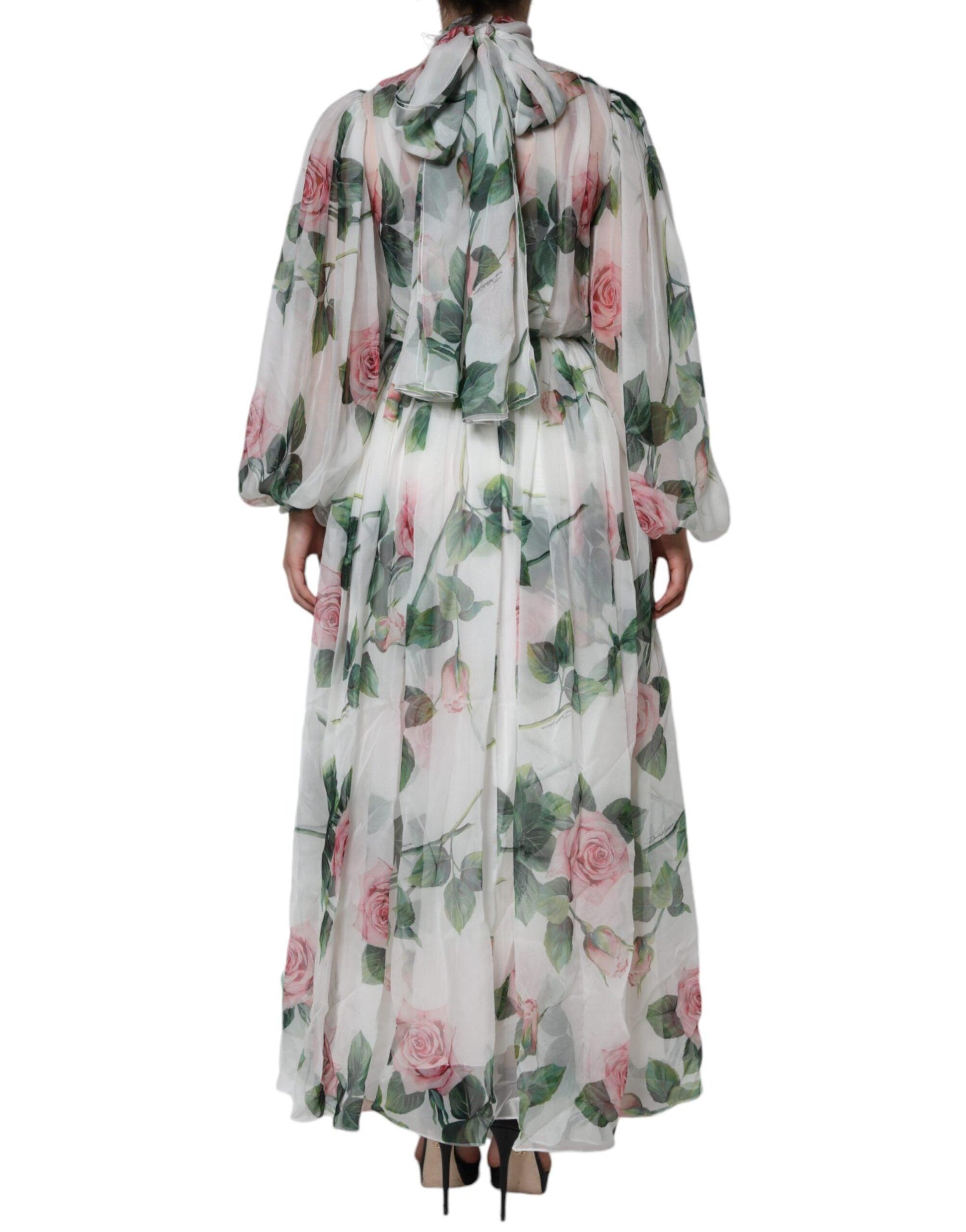 Dolce & Gabbana White Silk Floral Print Long Maxi Dress - Arichezz.store