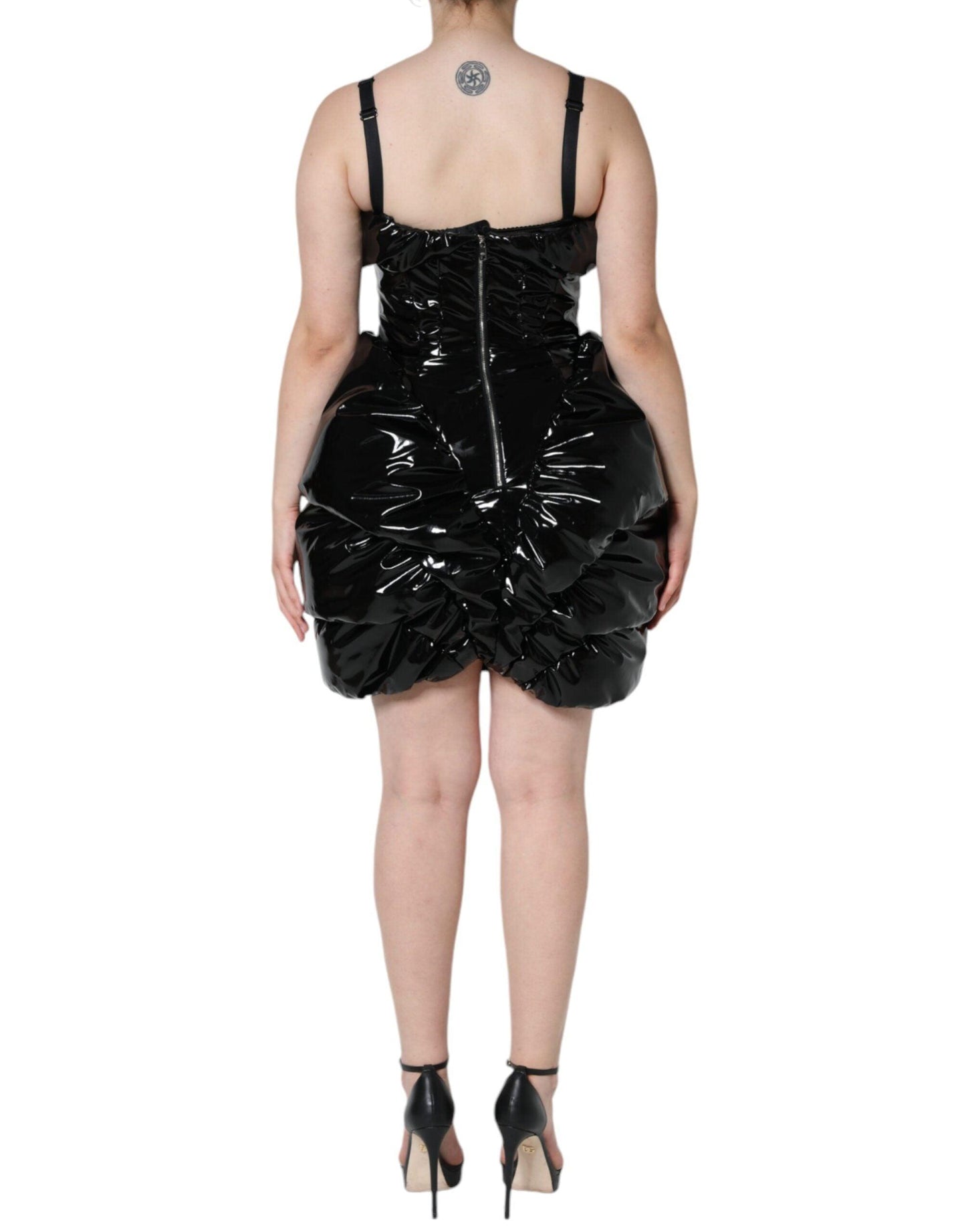 Dolce & Gabbana Black Polyester Ruched Coated Mini Dress - Arichezz.store