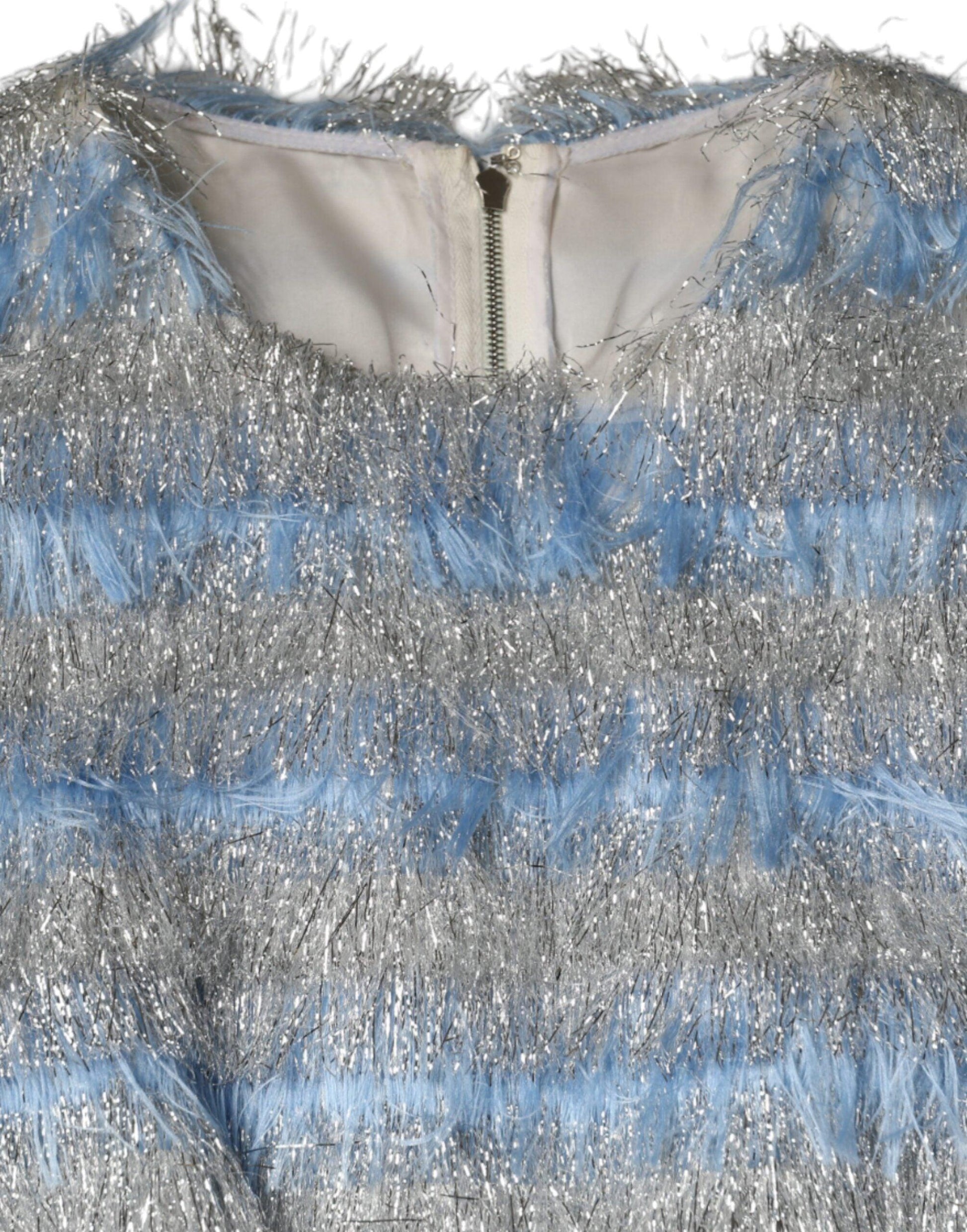 Dolce & Gabbana Light Blue Silver Jacquard A-line Midi Dress - Arichezz.store