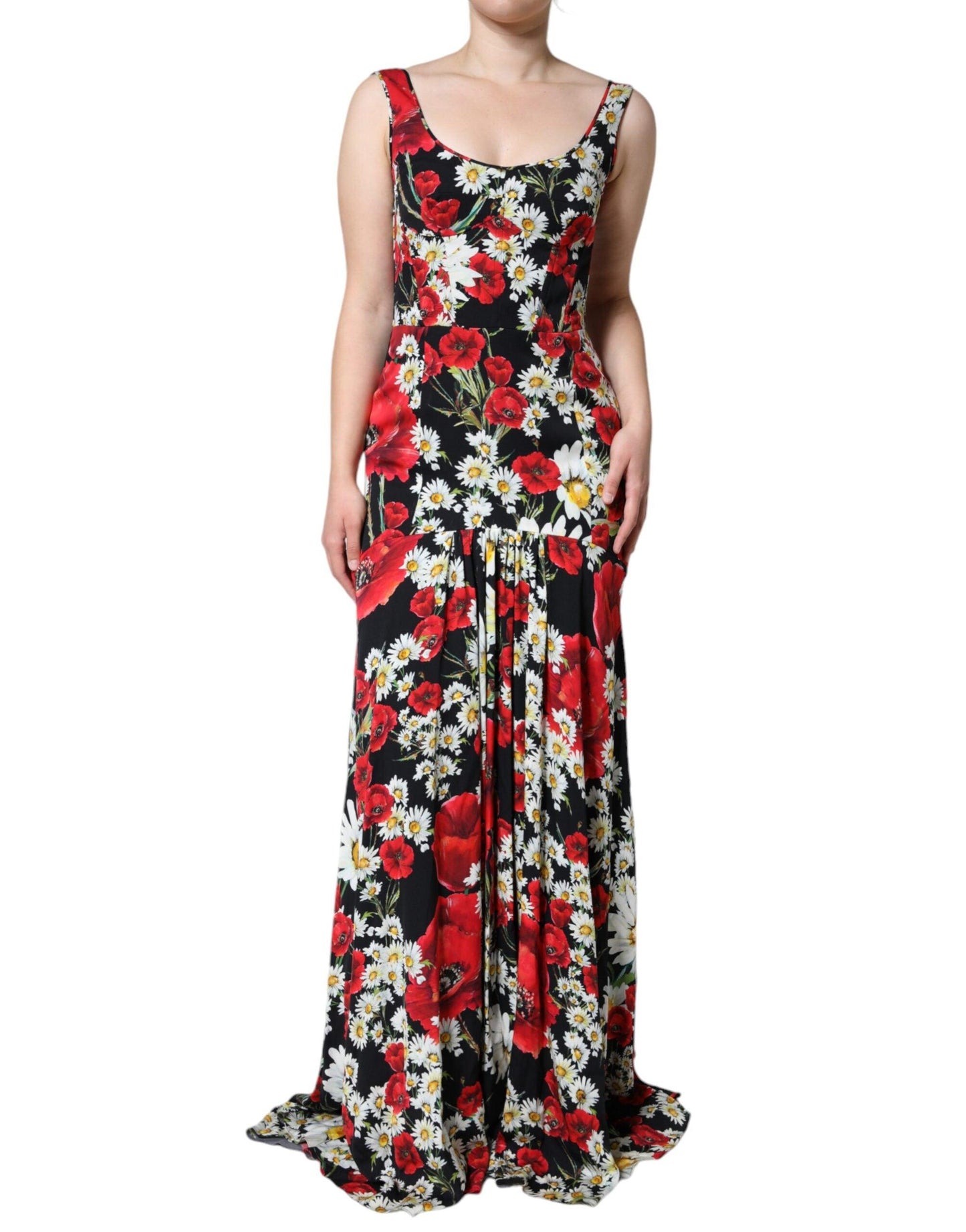 Dolce & Gabbana Black Floral Silk Sleeveless Long Gown Dress - Arichezz.store