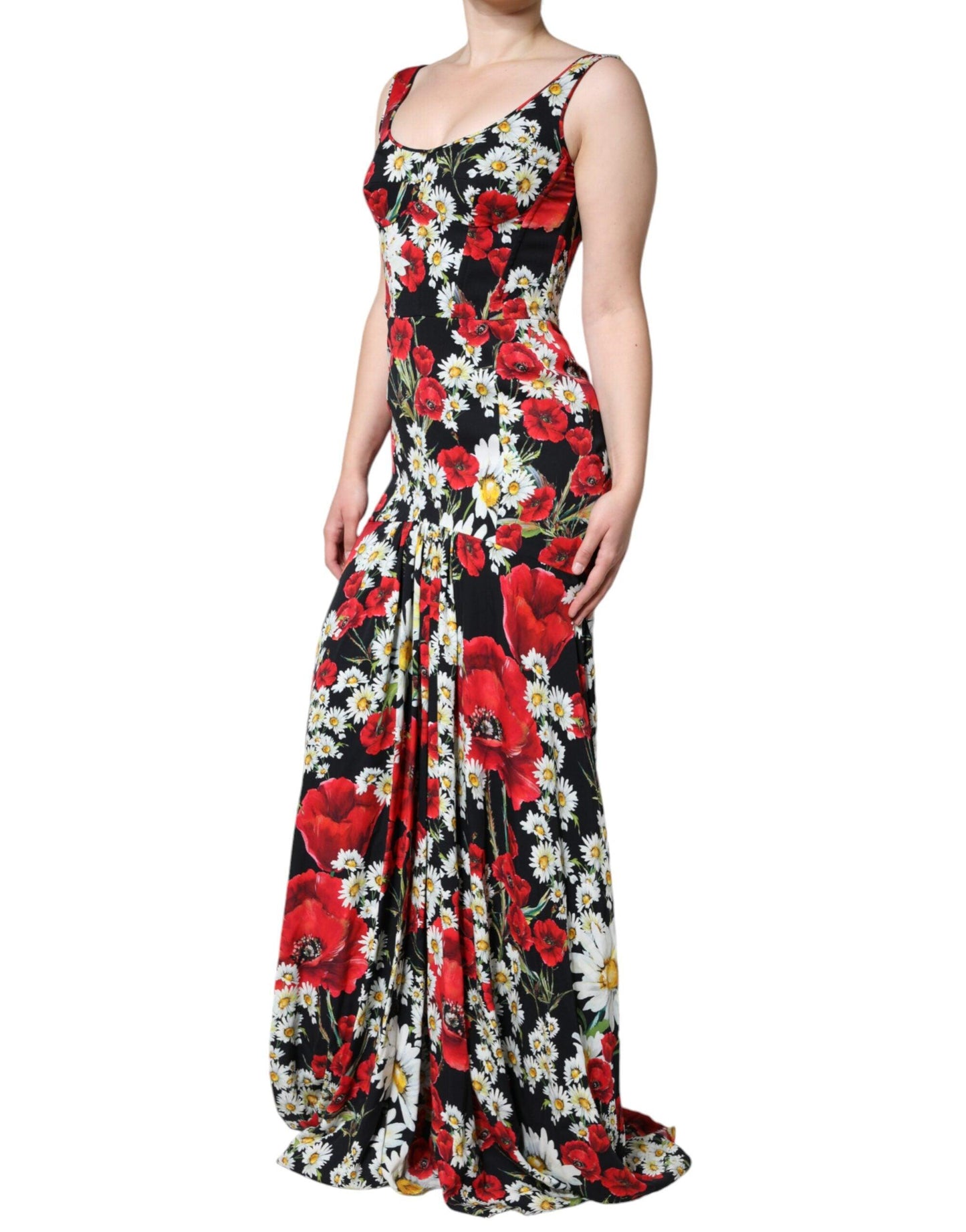 Dolce & Gabbana Black Floral Silk Sleeveless Long Gown Dress - Arichezz.store