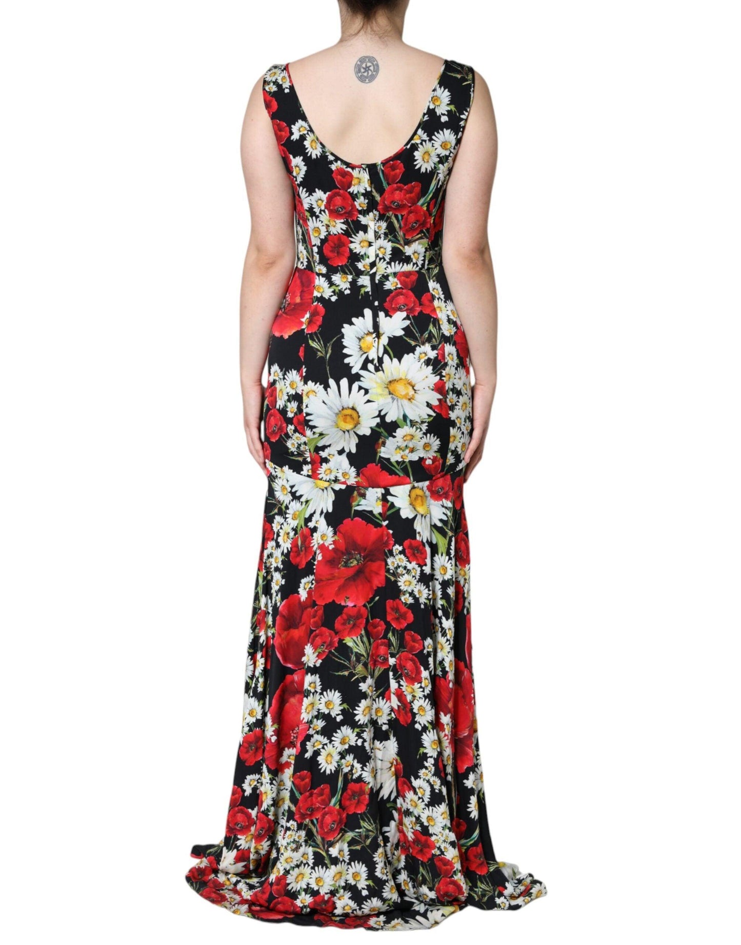 Dolce & Gabbana Black Floral Silk Sleeveless Long Gown Dress - Arichezz.store