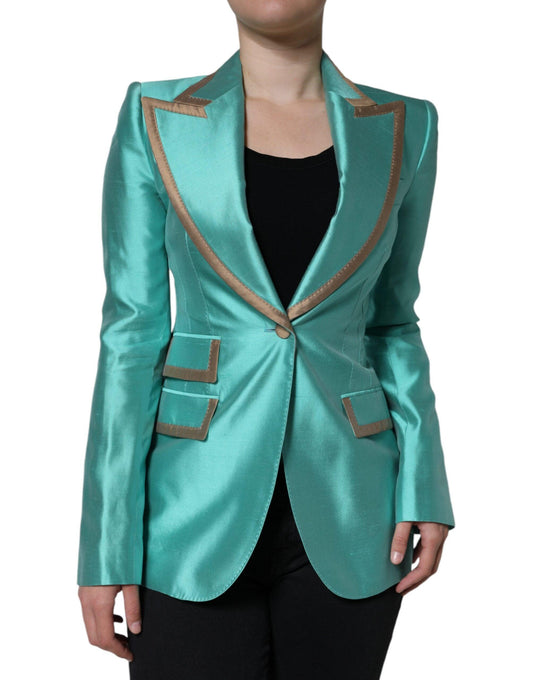 Dolce & Gabbana Metallic Green Silk Blazer Jacket - Arichezz.store