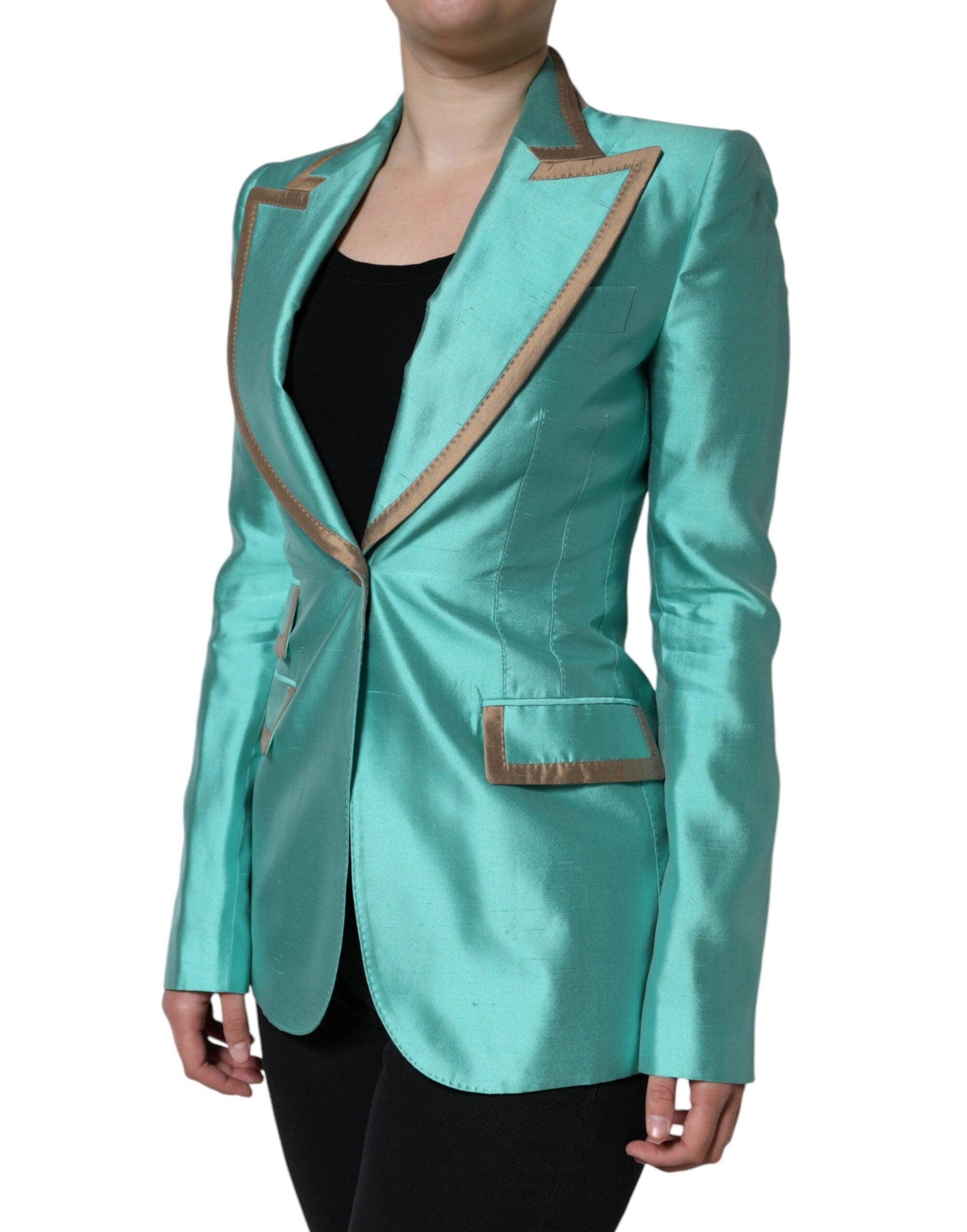 Dolce & Gabbana Metallic Green Silk Blazer Jacket - Arichezz.store