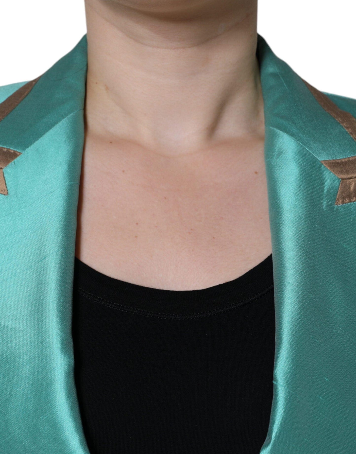 Dolce & Gabbana Metallic Green Silk Blazer Jacket - Arichezz.store