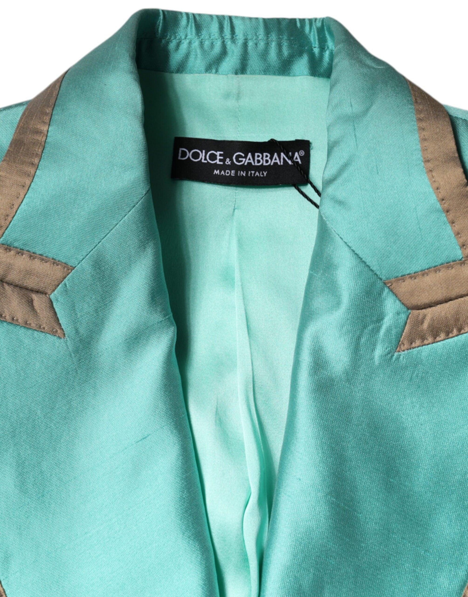 Dolce & Gabbana Metallic Green Silk Blazer Jacket - Arichezz.store