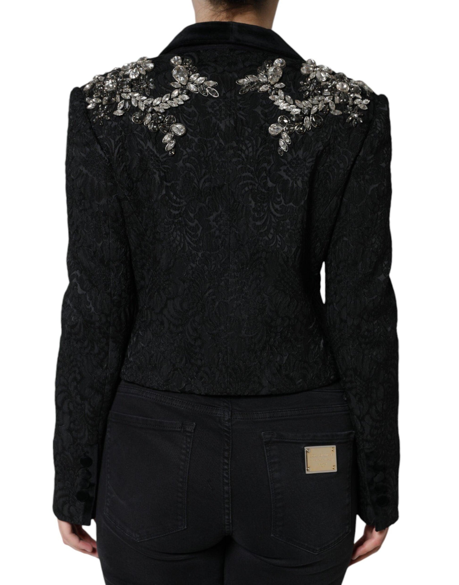 Dolce & Gabbana Black Jacquard Crystal Floral Blazer - Arichezz.store