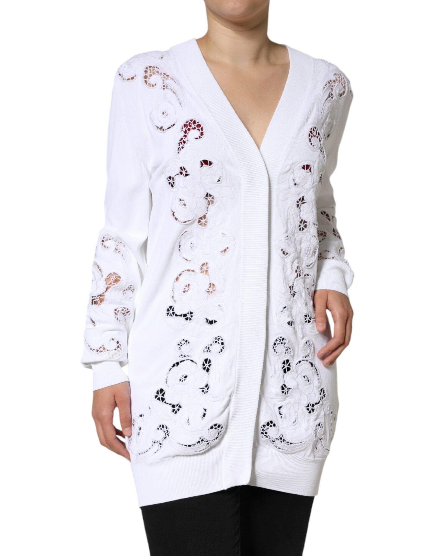 Dolce & Gabbana White Viscose Floral Cut Out Cardigan Sweater - Arichezz.store