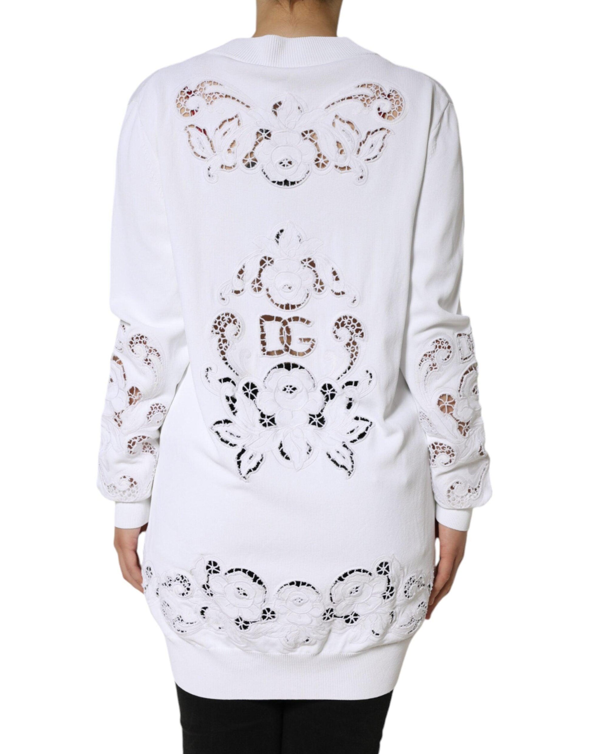 Dolce & Gabbana White Viscose Floral Cut Out Cardigan Sweater - Arichezz.store