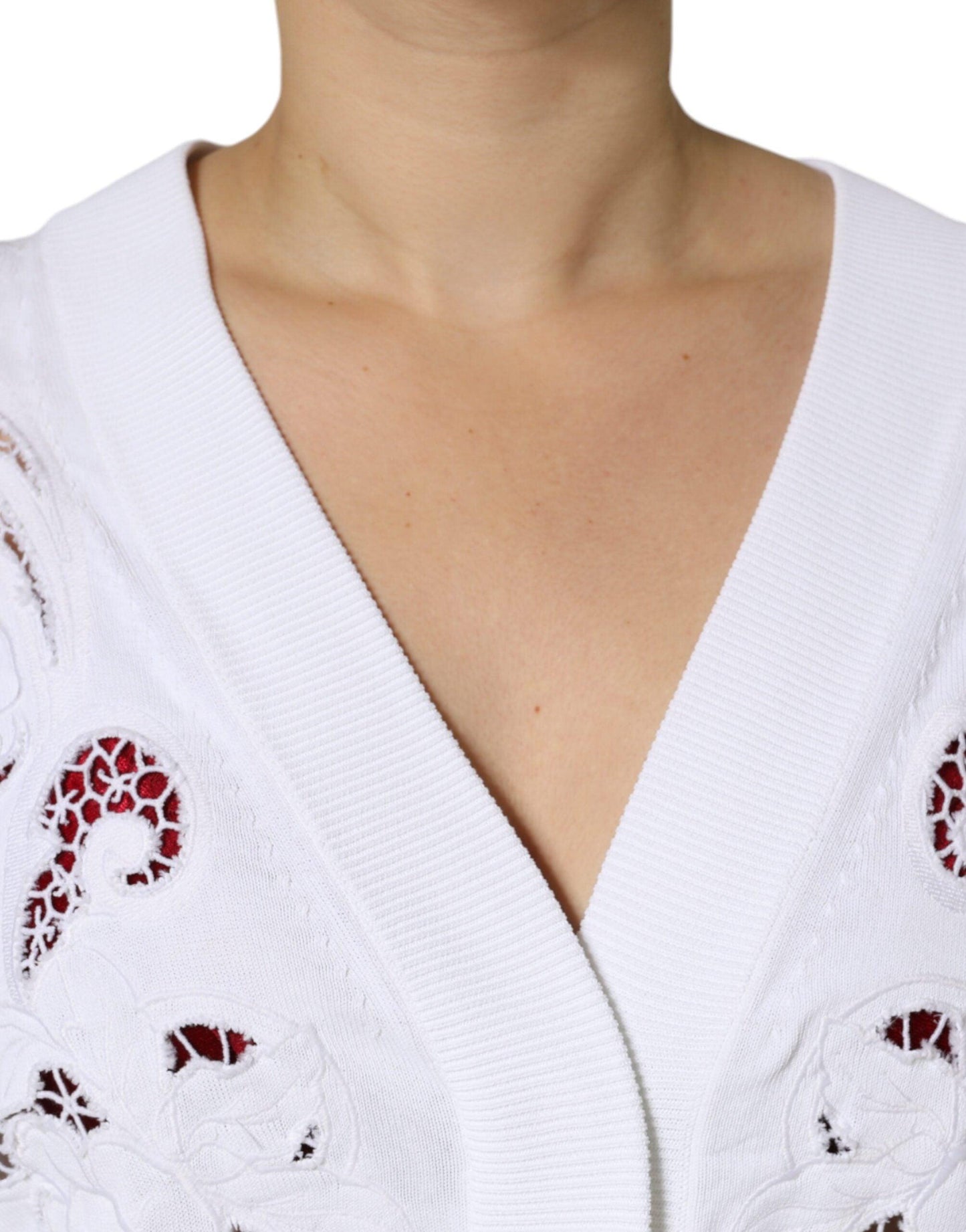 Dolce & Gabbana White Viscose Floral Cut Out Cardigan Sweater - Arichezz.store