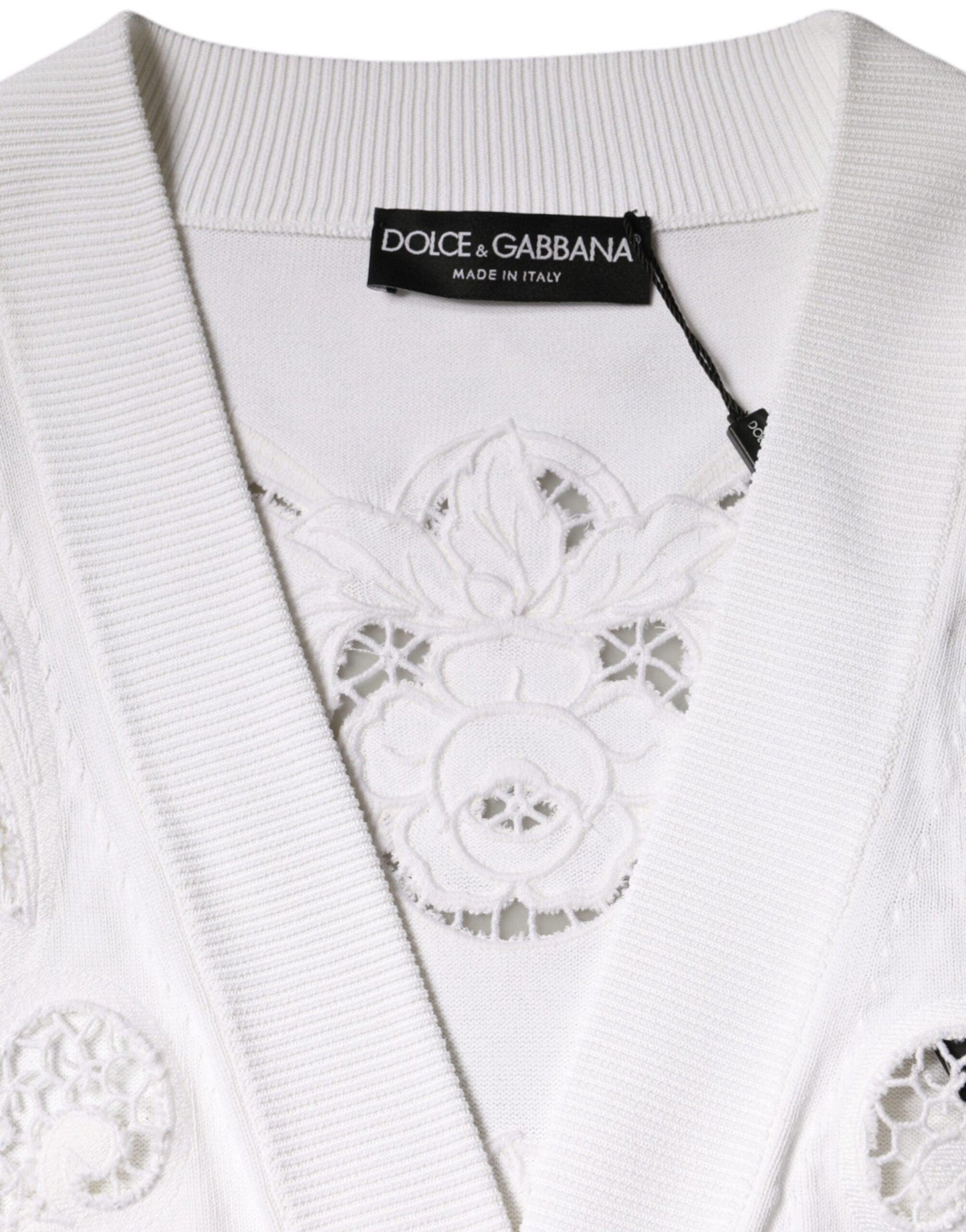 Dolce & Gabbana White Viscose Floral Cut Out Cardigan Sweater - Arichezz.store