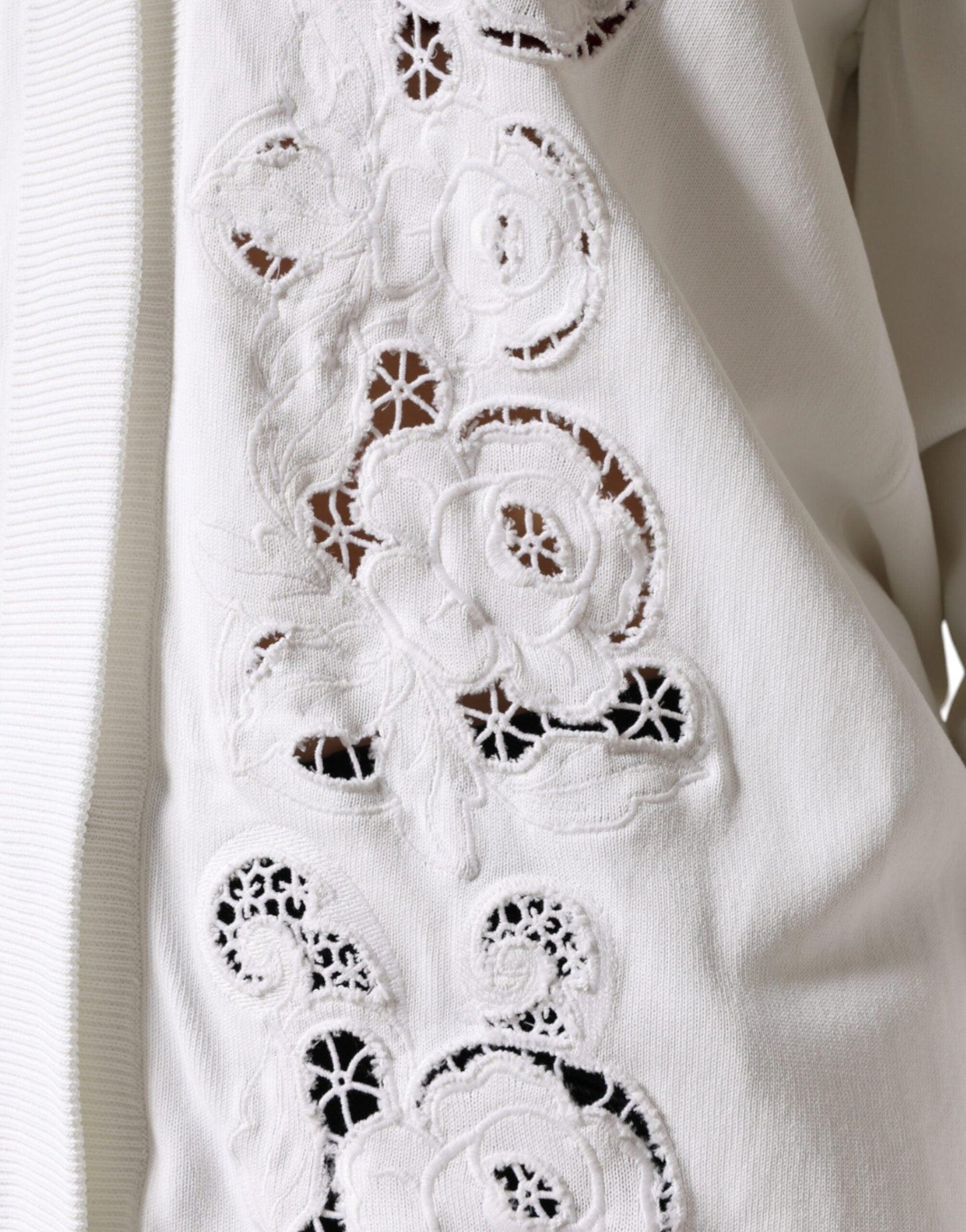 Dolce & Gabbana White Viscose Floral Cut Out Cardigan Sweater - Arichezz.store