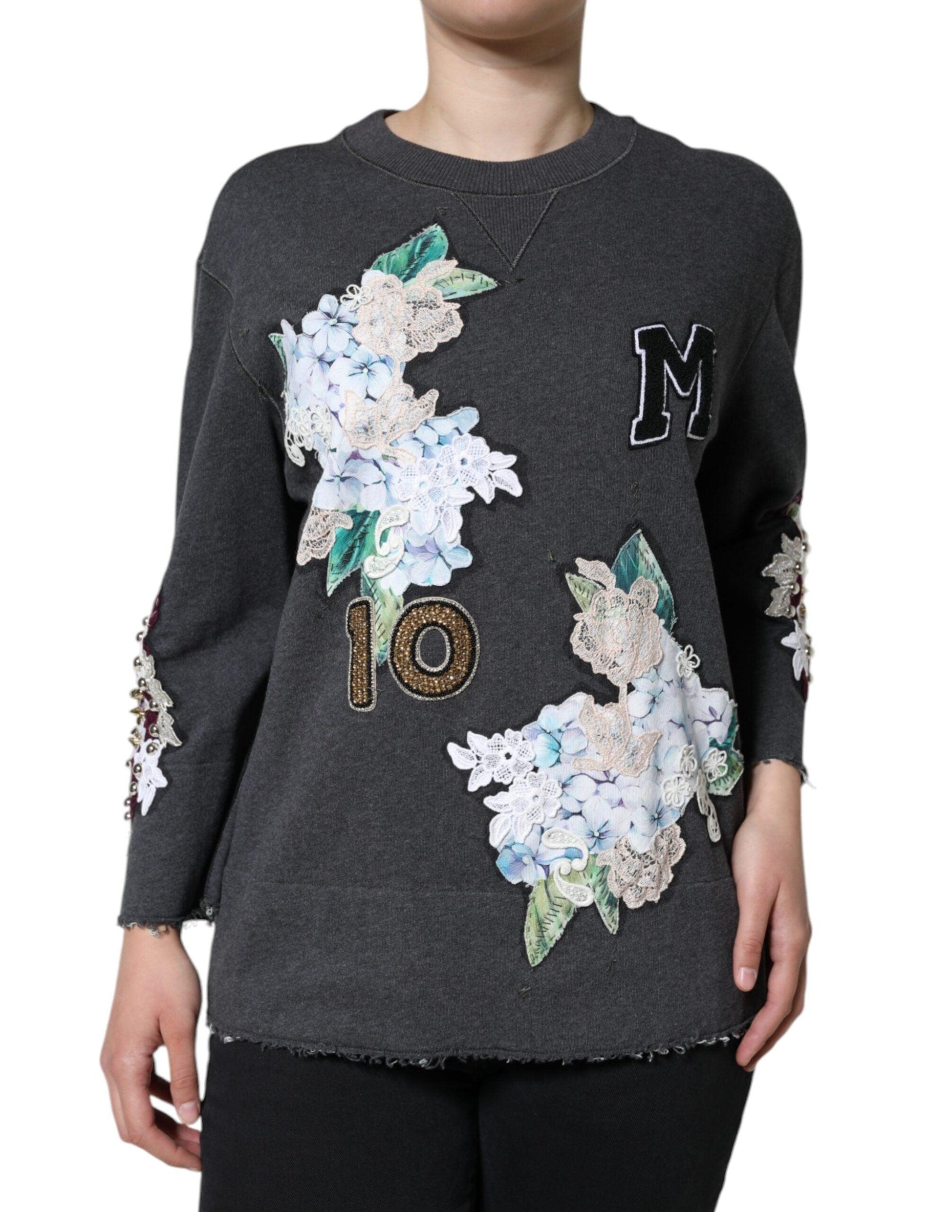 Dolce & Gabbana Gray Hydrangea CollegeStudded Floral Sweater - Arichezz.store