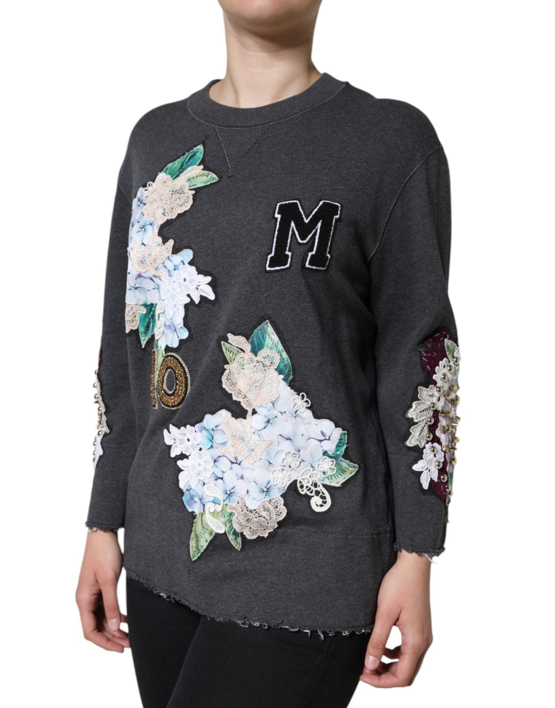 Dolce & Gabbana Gray Hydrangea CollegeStudded Floral Sweater - Arichezz.store