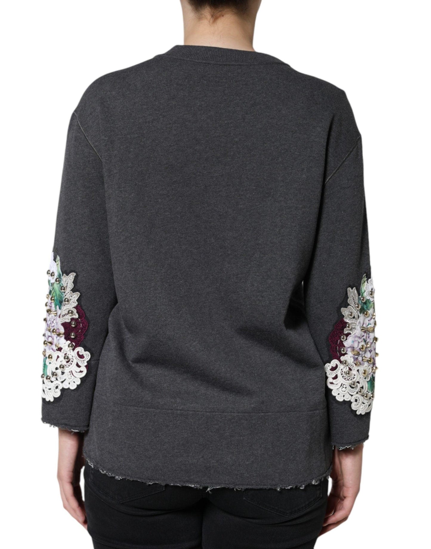 Dolce & Gabbana Gray Hydrangea CollegeStudded Floral Sweater - Arichezz.store