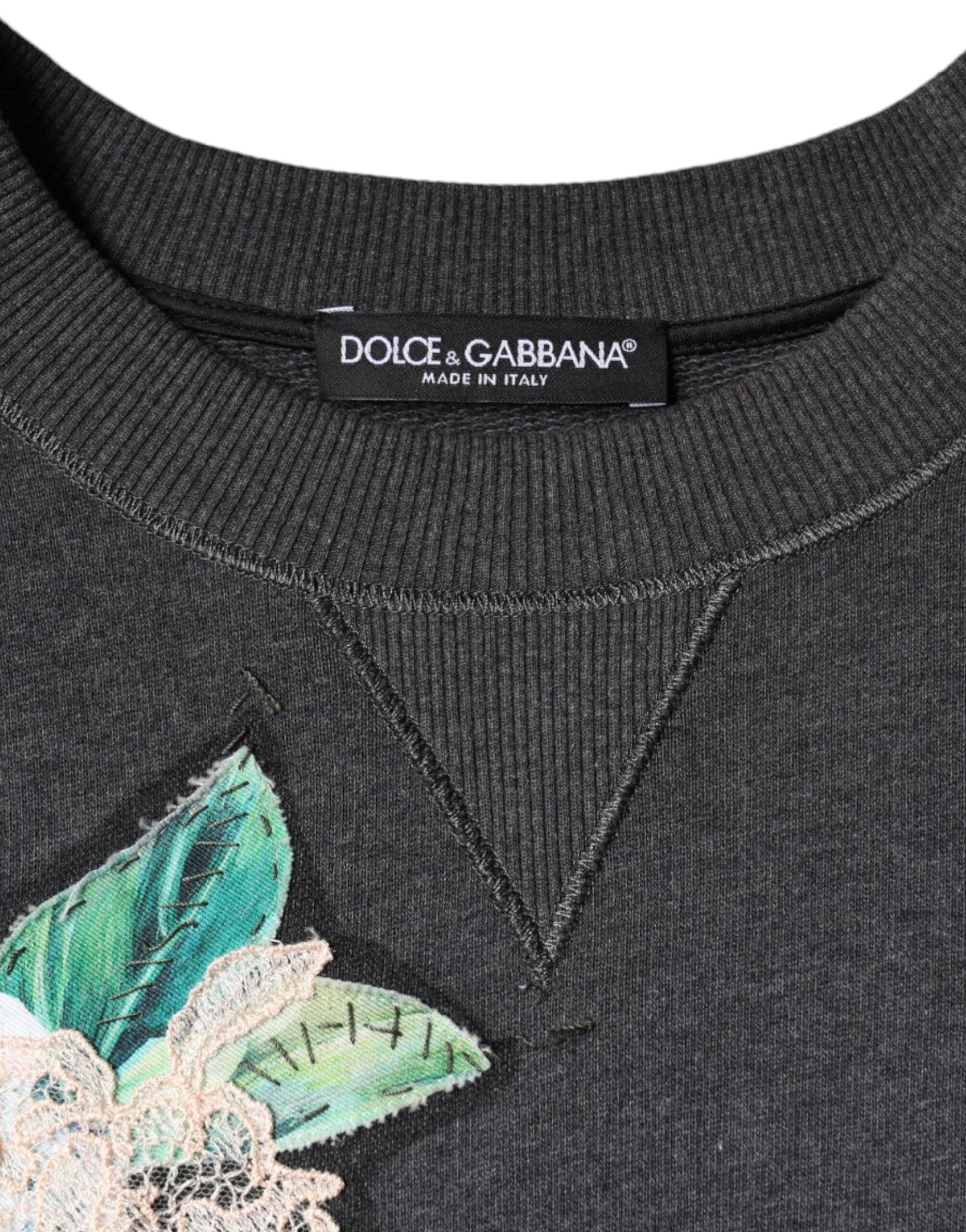 Dolce & Gabbana Gray Hydrangea CollegeStudded Floral Sweater - Arichezz.store