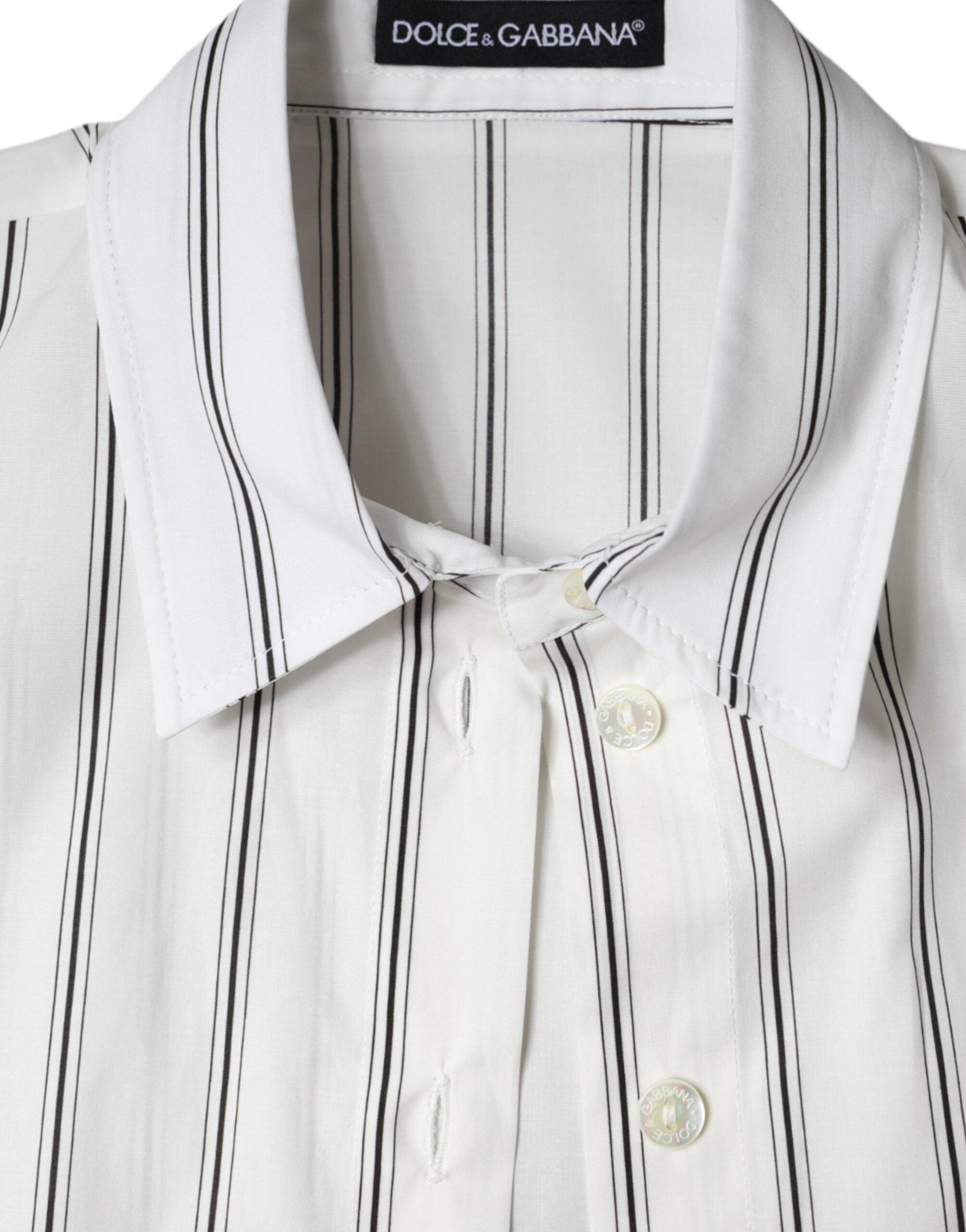 Dolce & Gabbana White Striped Collared Short Sleeve Polo Top - Arichezz.store