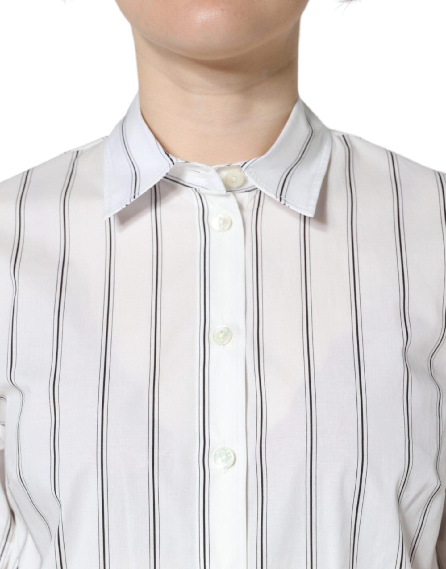 Dolce & Gabbana White Striped Collared Short Sleeve Polo Top - Arichezz.store