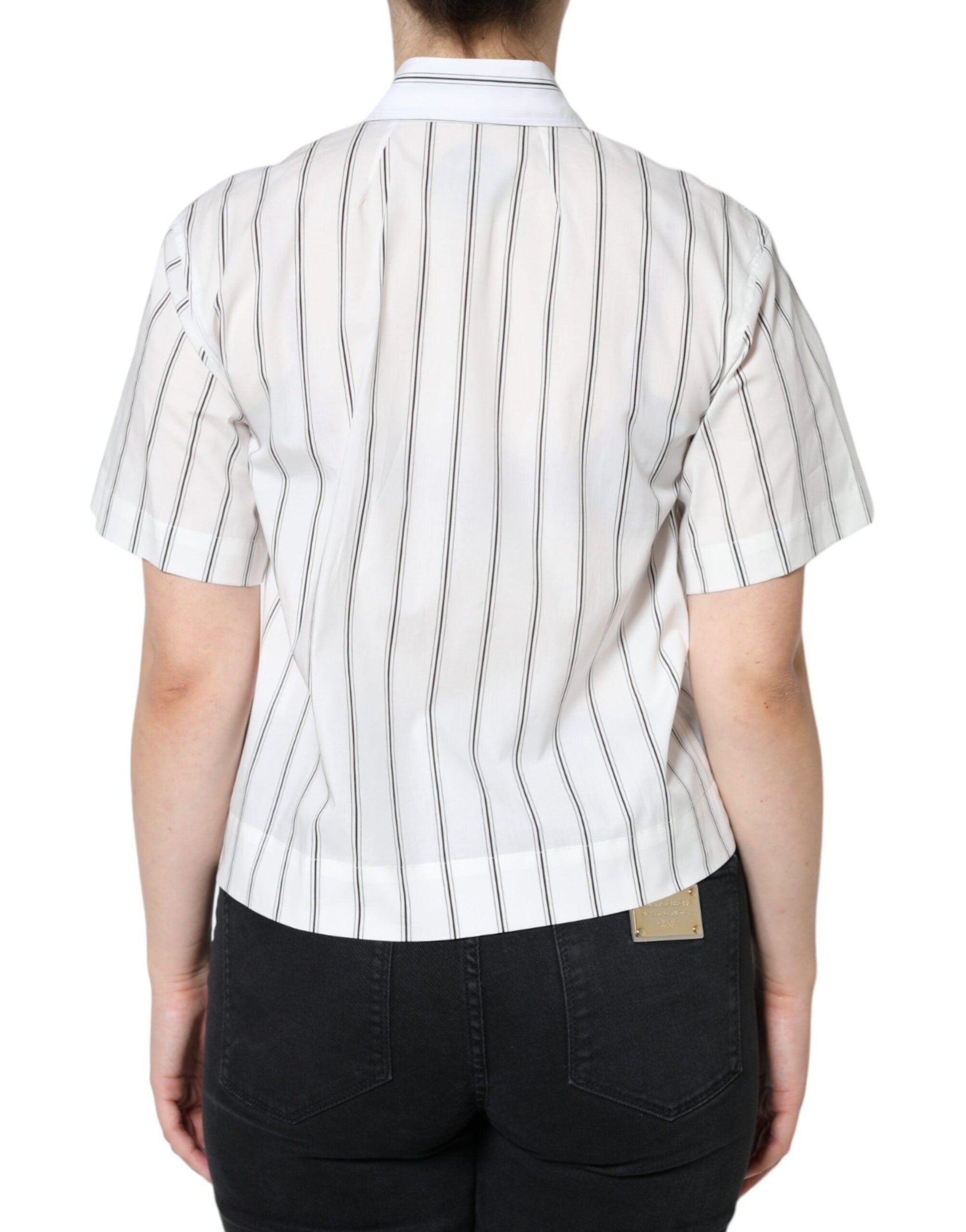 Dolce & Gabbana White Striped Collared Short Sleeve Polo Top - Arichezz.store