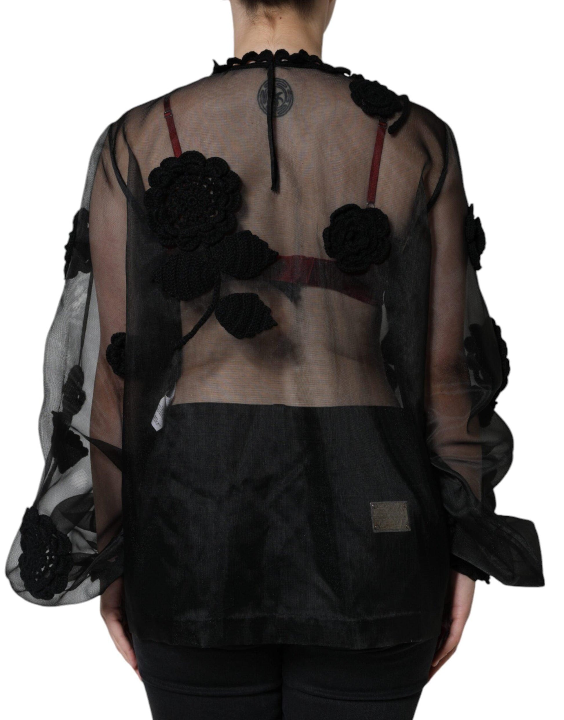 Dolce & Gabbana Black Nylon Mesh Transparent Floral Blouse - Arichezz.store