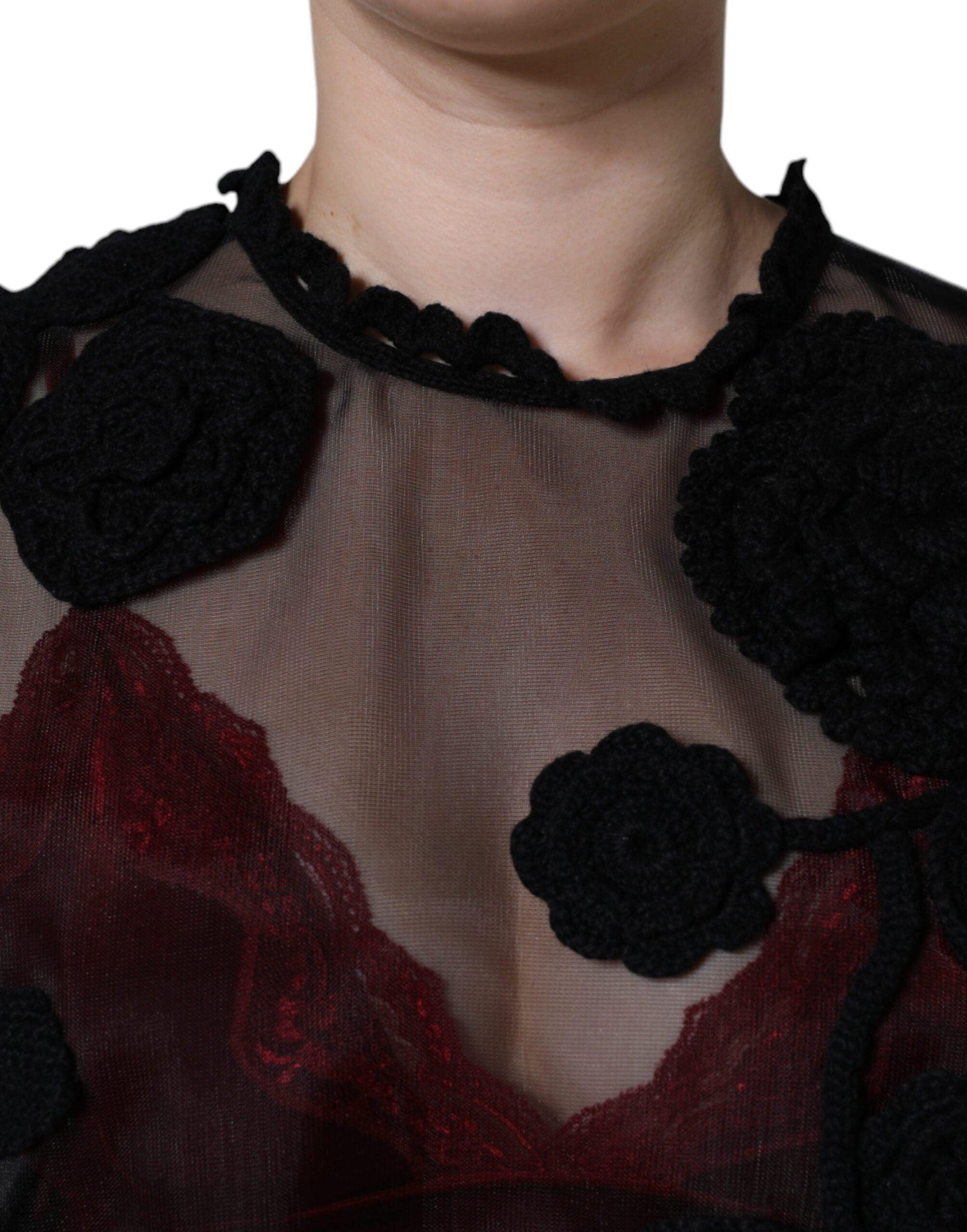 Dolce & Gabbana Black Nylon Mesh Transparent Floral Blouse - Arichezz.store