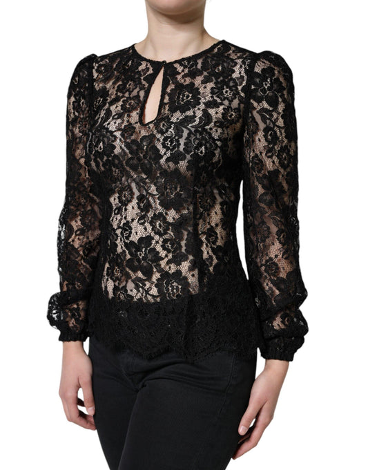 Dolce & Gabbana Black Floral Lace See Through Long Sleeve Top - Arichezz.store