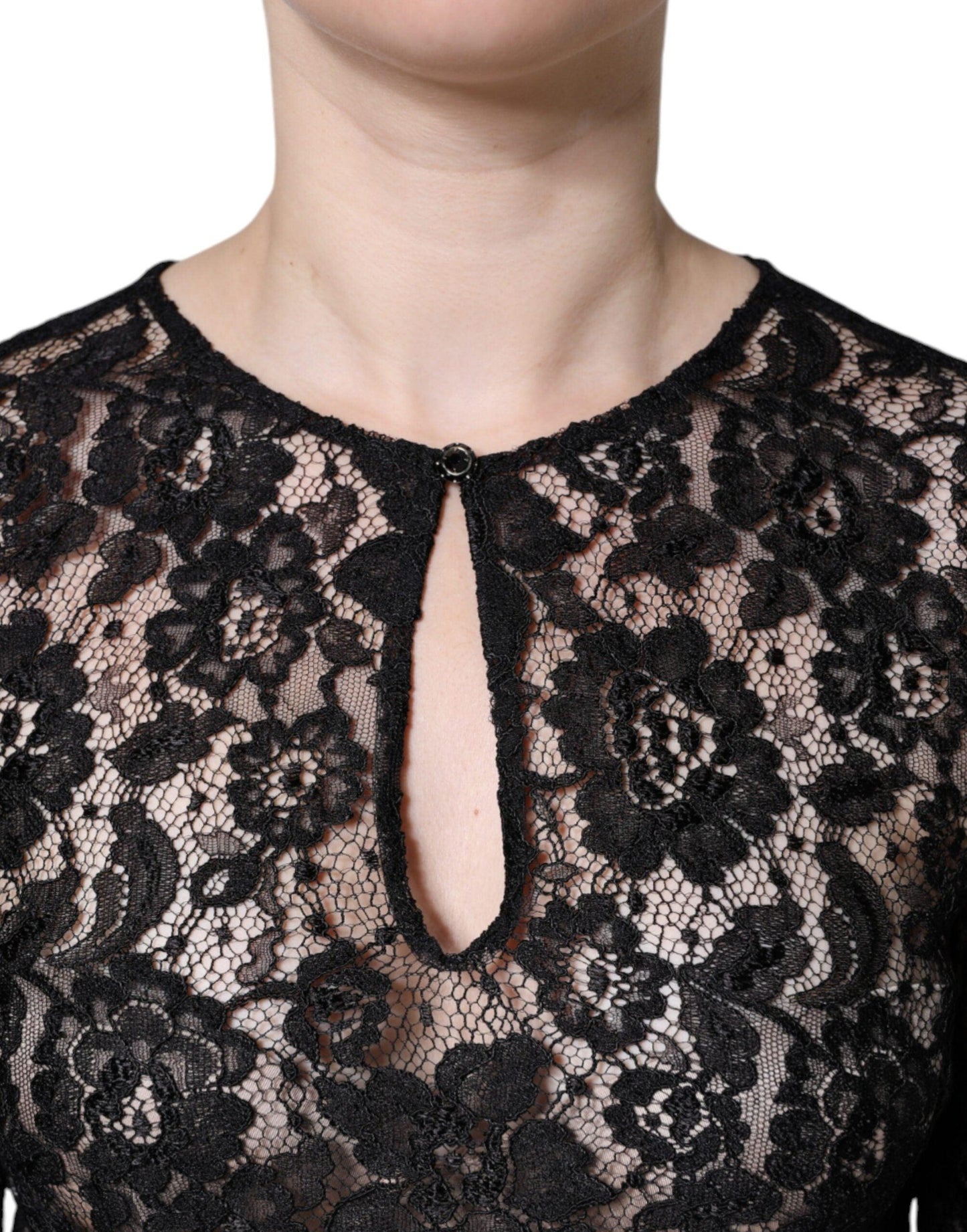 Dolce & Gabbana Black Floral Lace See Through Long Sleeve Top - Arichezz.store