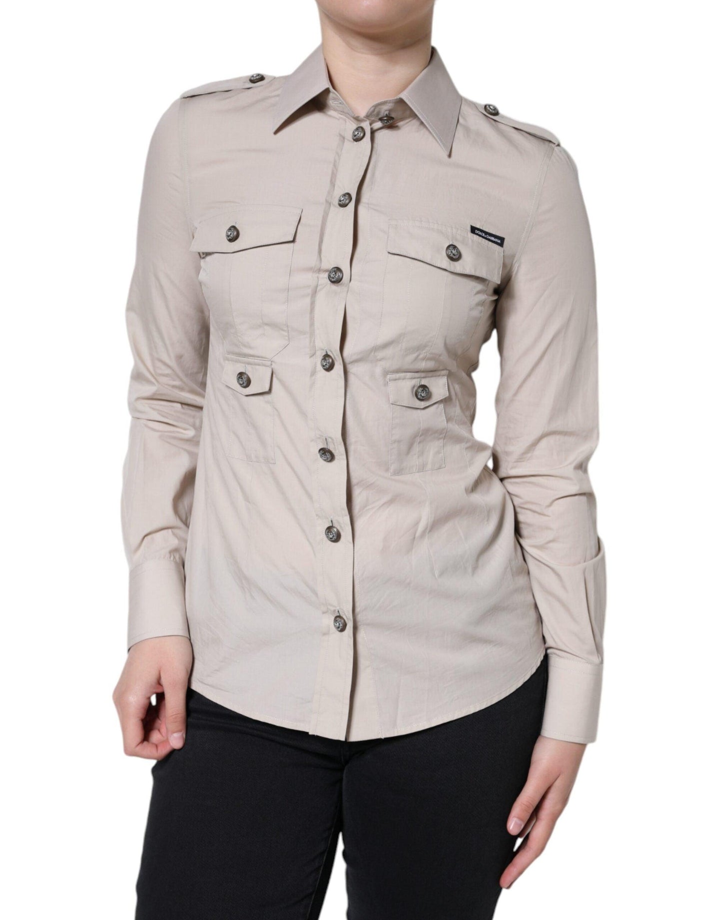 Dolce & Gabbana Beige Cotton Collared Button Down Shirt Top - Arichezz.store