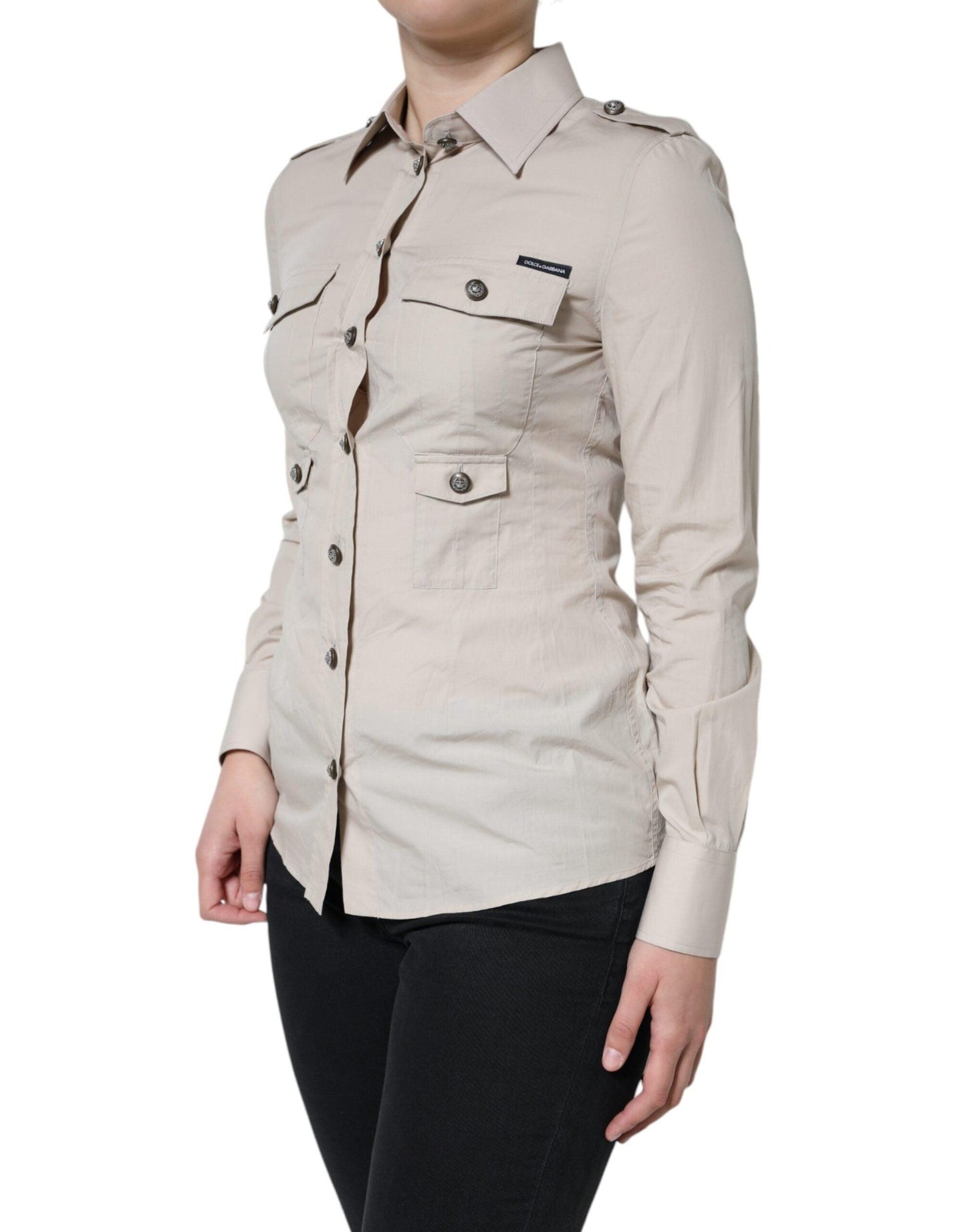 Dolce & Gabbana Beige Cotton Collared Button Down Shirt Top - Arichezz.store