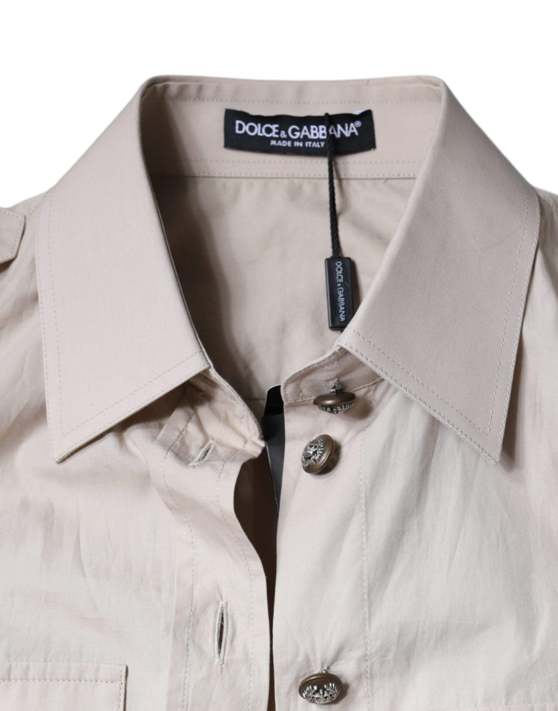 Dolce & Gabbana Beige Cotton Collared Button Down Shirt Top - Arichezz.store