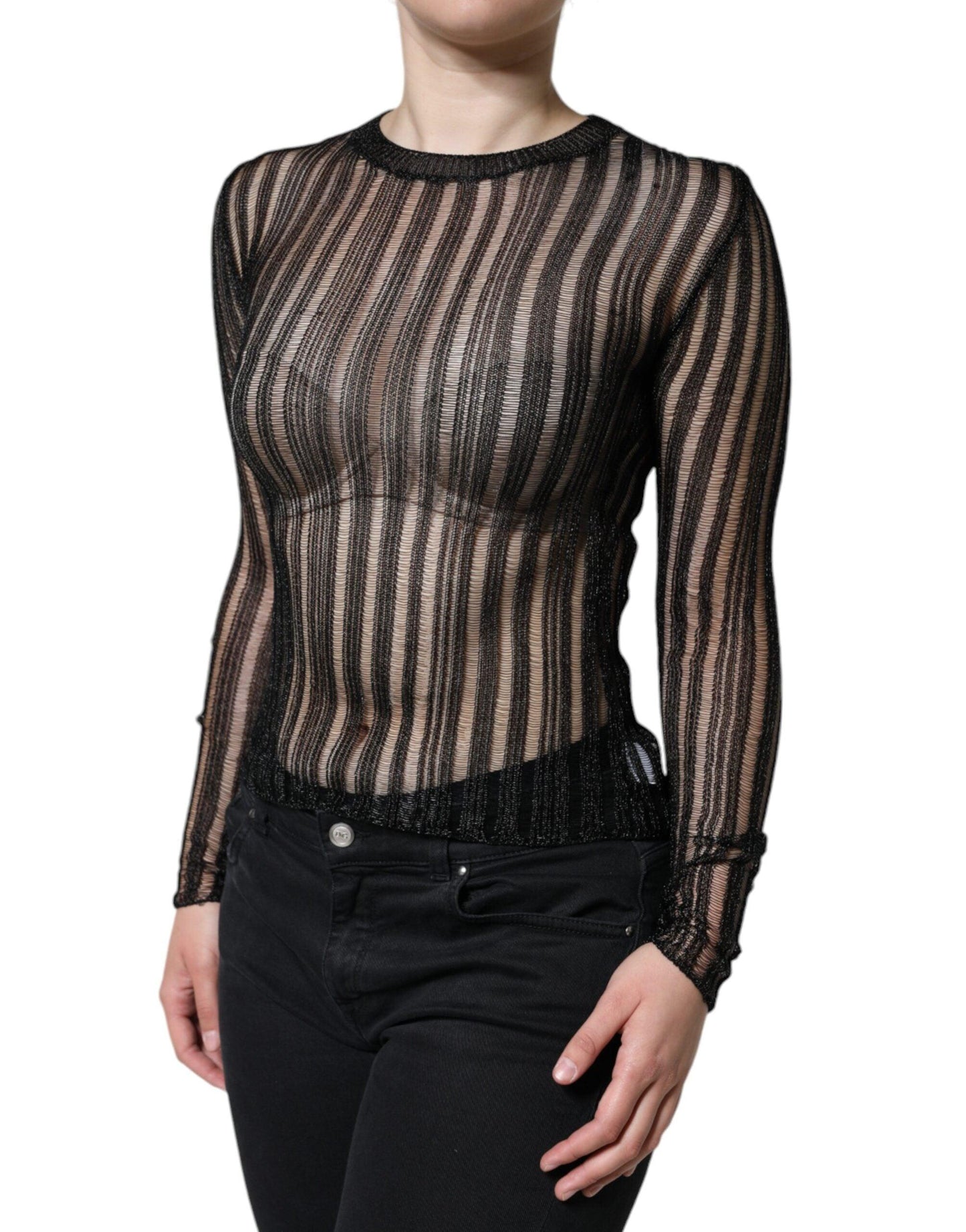 Dolce & Gabbana Black Stripe See Through Long Sleeves Top - Arichezz.store