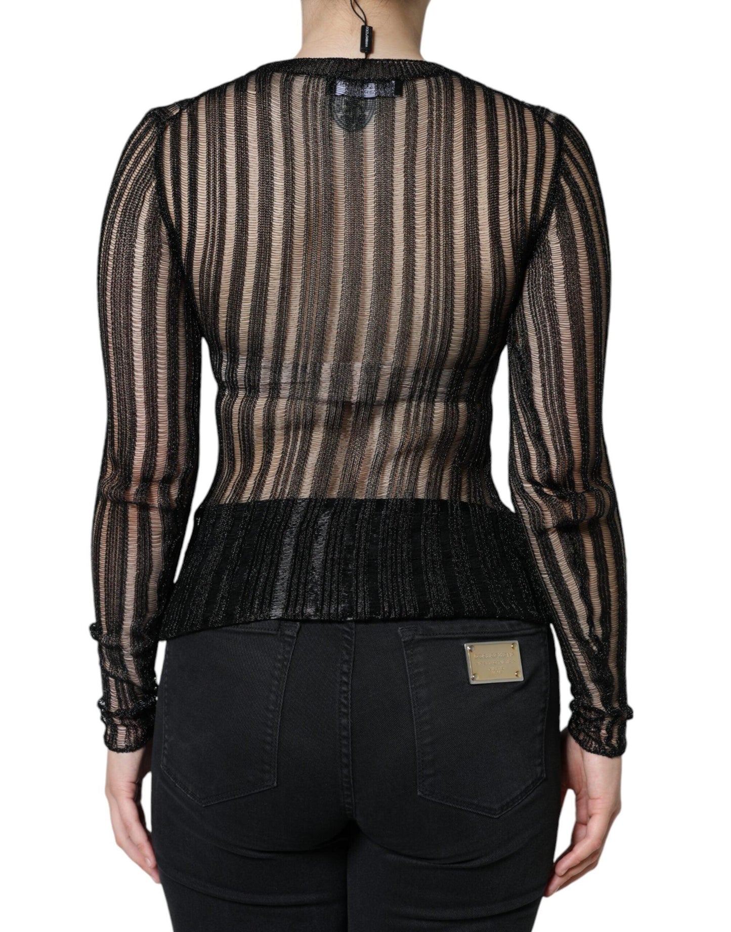 Dolce & Gabbana Black Stripe See Through Long Sleeves Top - Arichezz.store