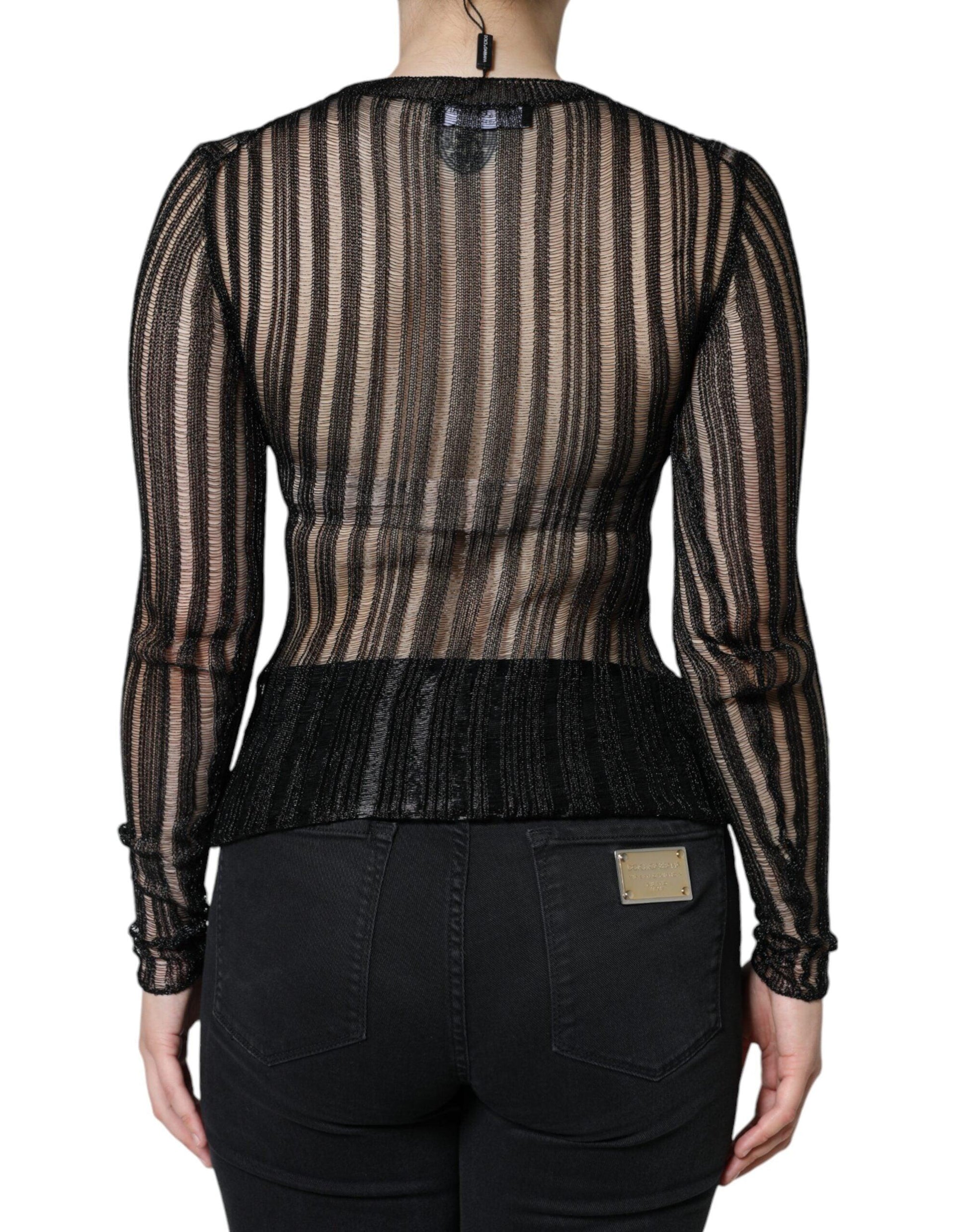 Dolce & Gabbana Black Stripe See Through Long Sleeves Top - Arichezz.store