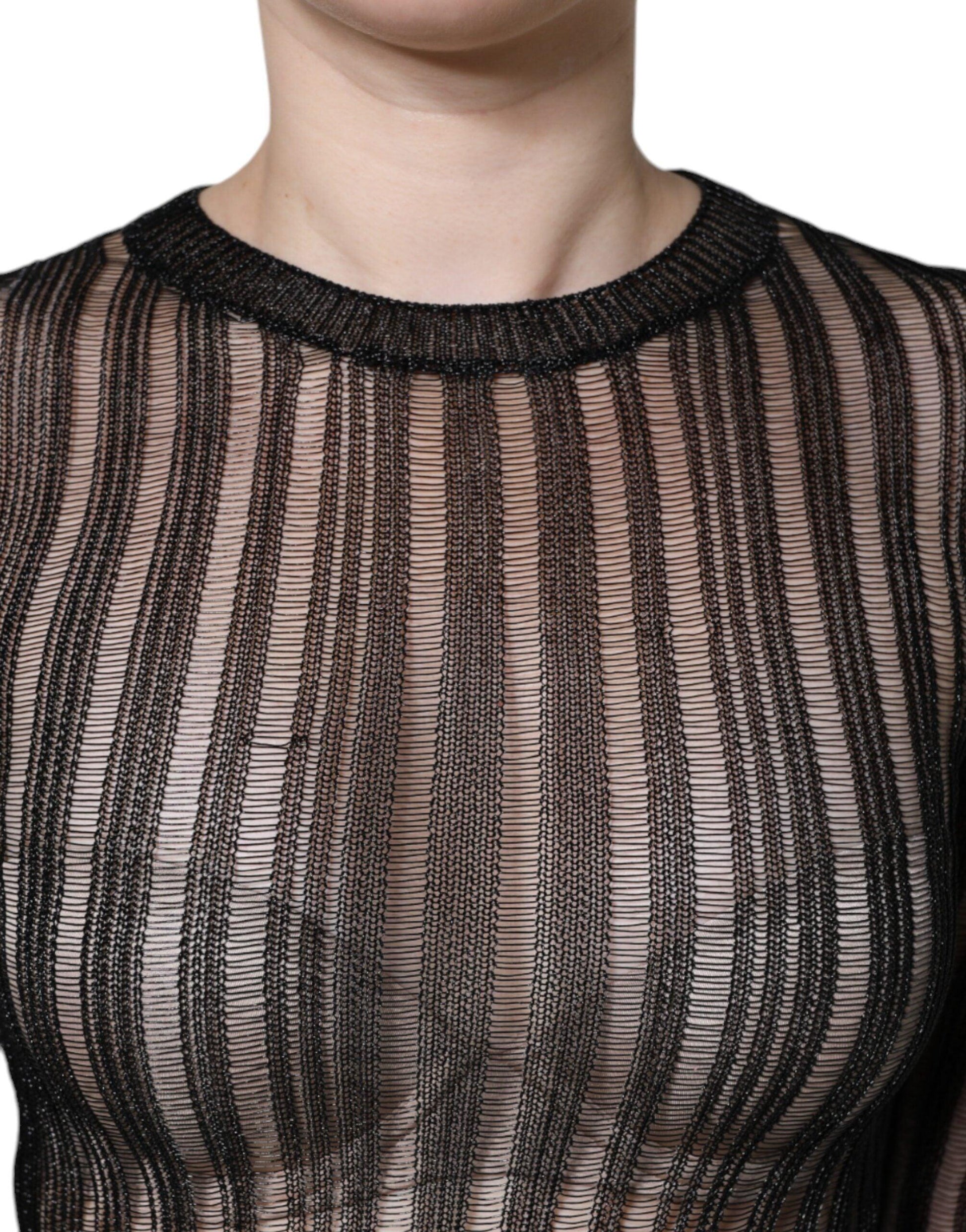 Dolce & Gabbana Black Stripe See Through Long Sleeves Top - Arichezz.store