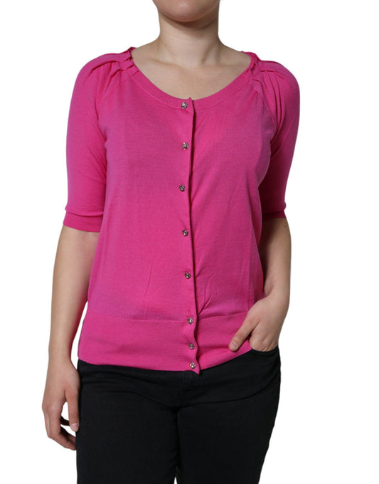 Dolce & Gabbana Pink Wool Button Down Short Sleeve Blouse Top - Arichezz.store