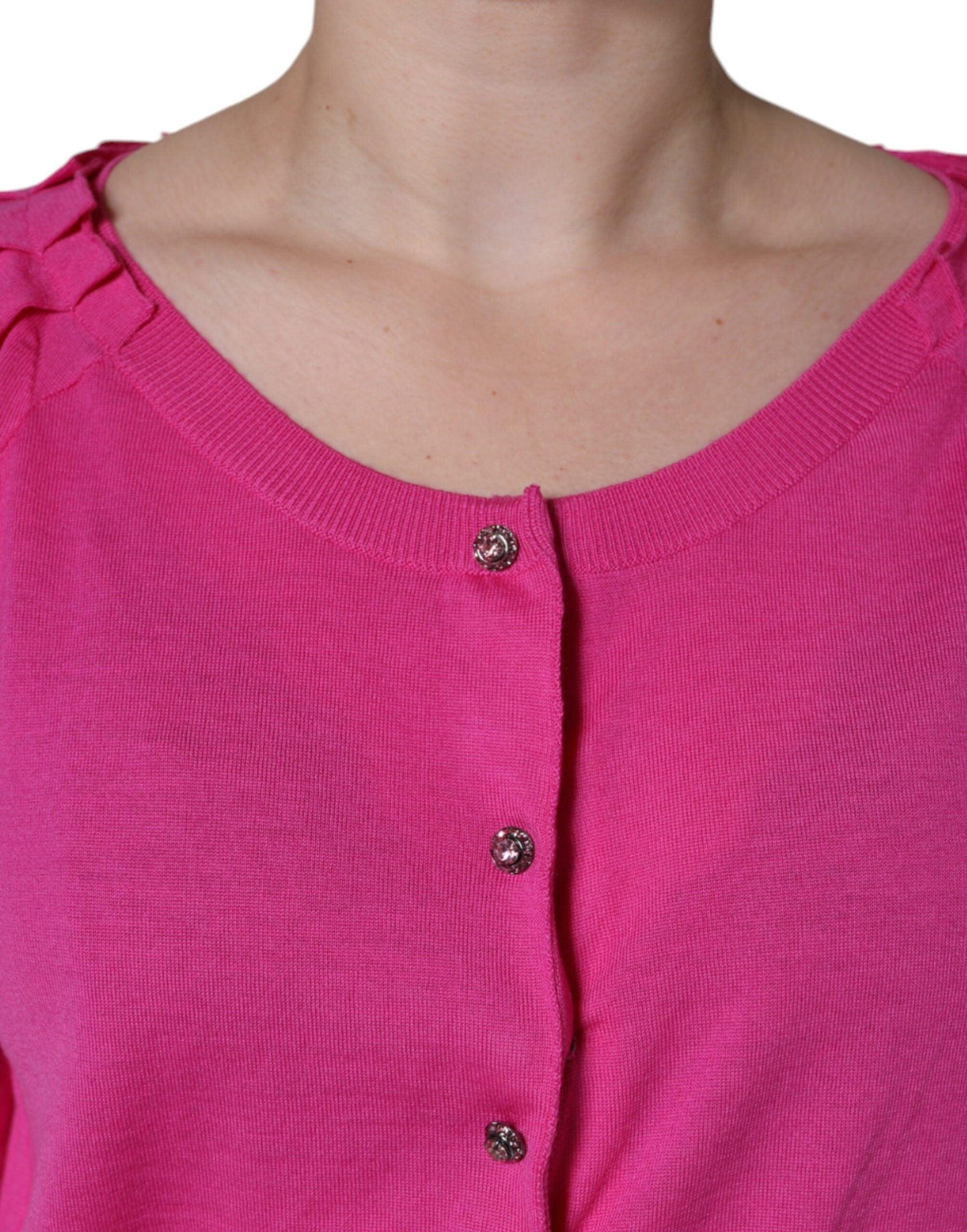 Dolce & Gabbana Pink Wool Button Down Short Sleeve Blouse Top - Arichezz.store