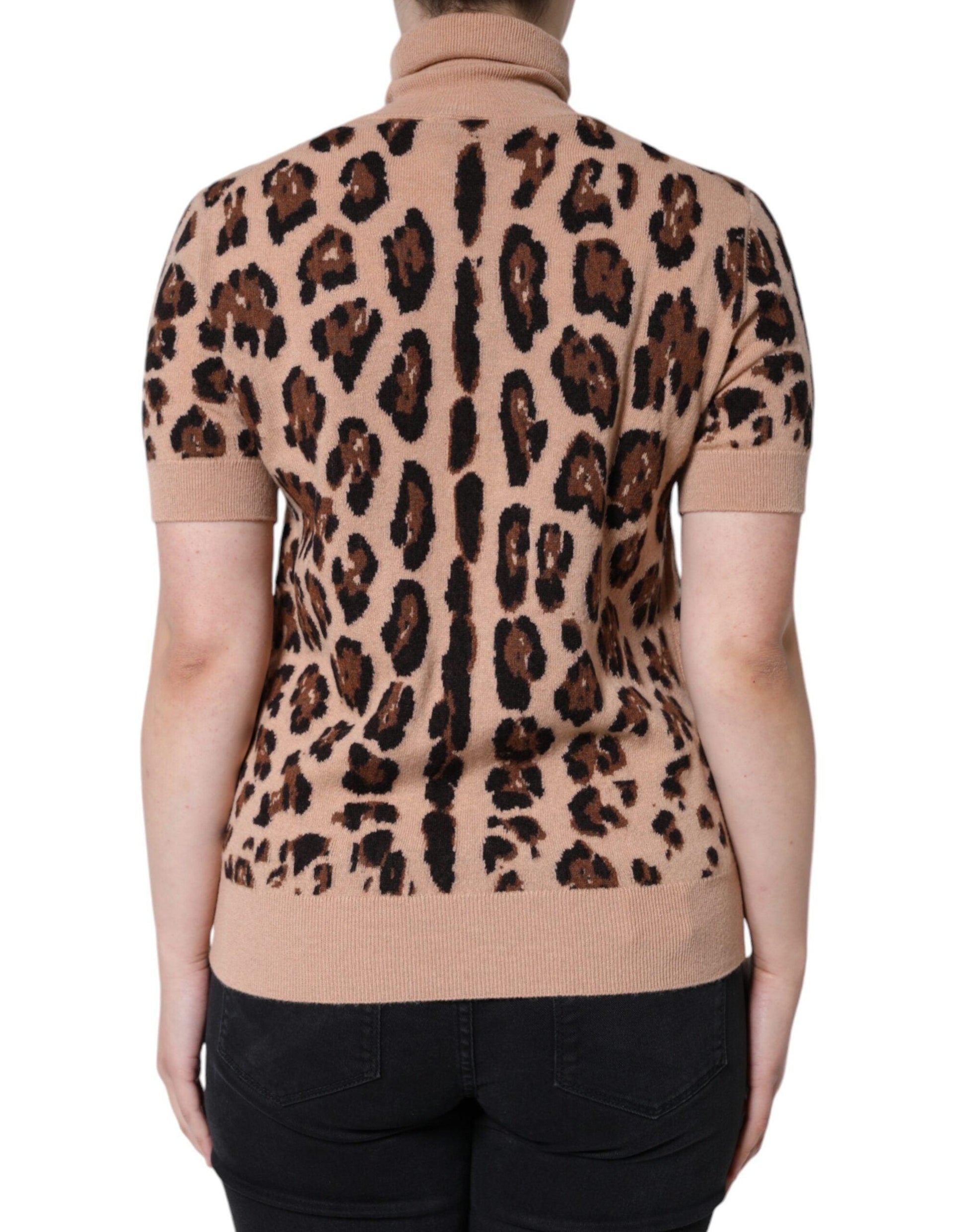 Dolce & Gabbana Beige Leopard Print Wool Turtleneck Top - Arichezz.store