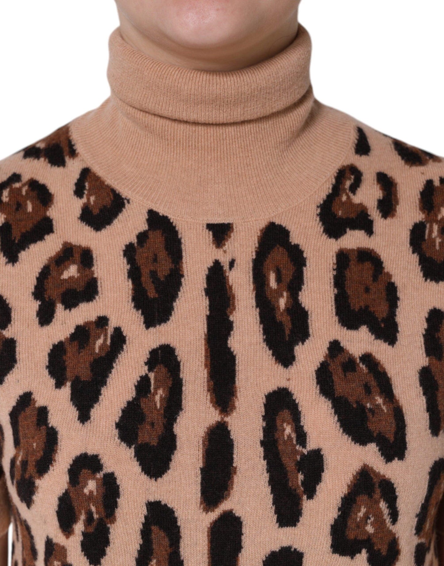 Dolce & Gabbana Beige Leopard Print Wool Turtleneck Top - Arichezz.store