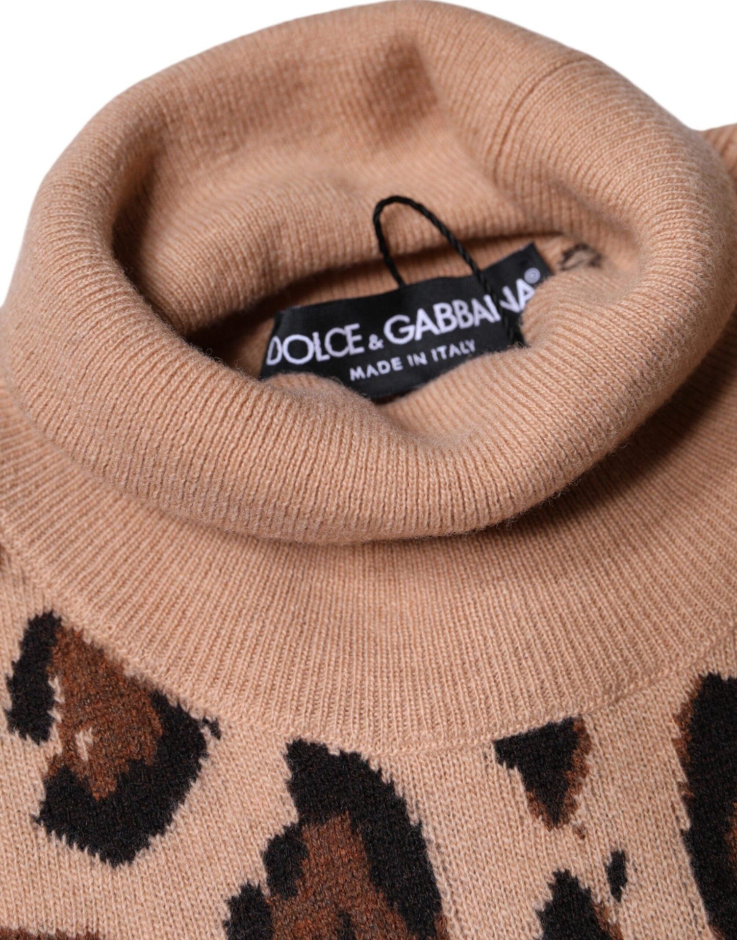 Dolce & Gabbana Beige Leopard Print Wool Turtleneck Top - Arichezz.store