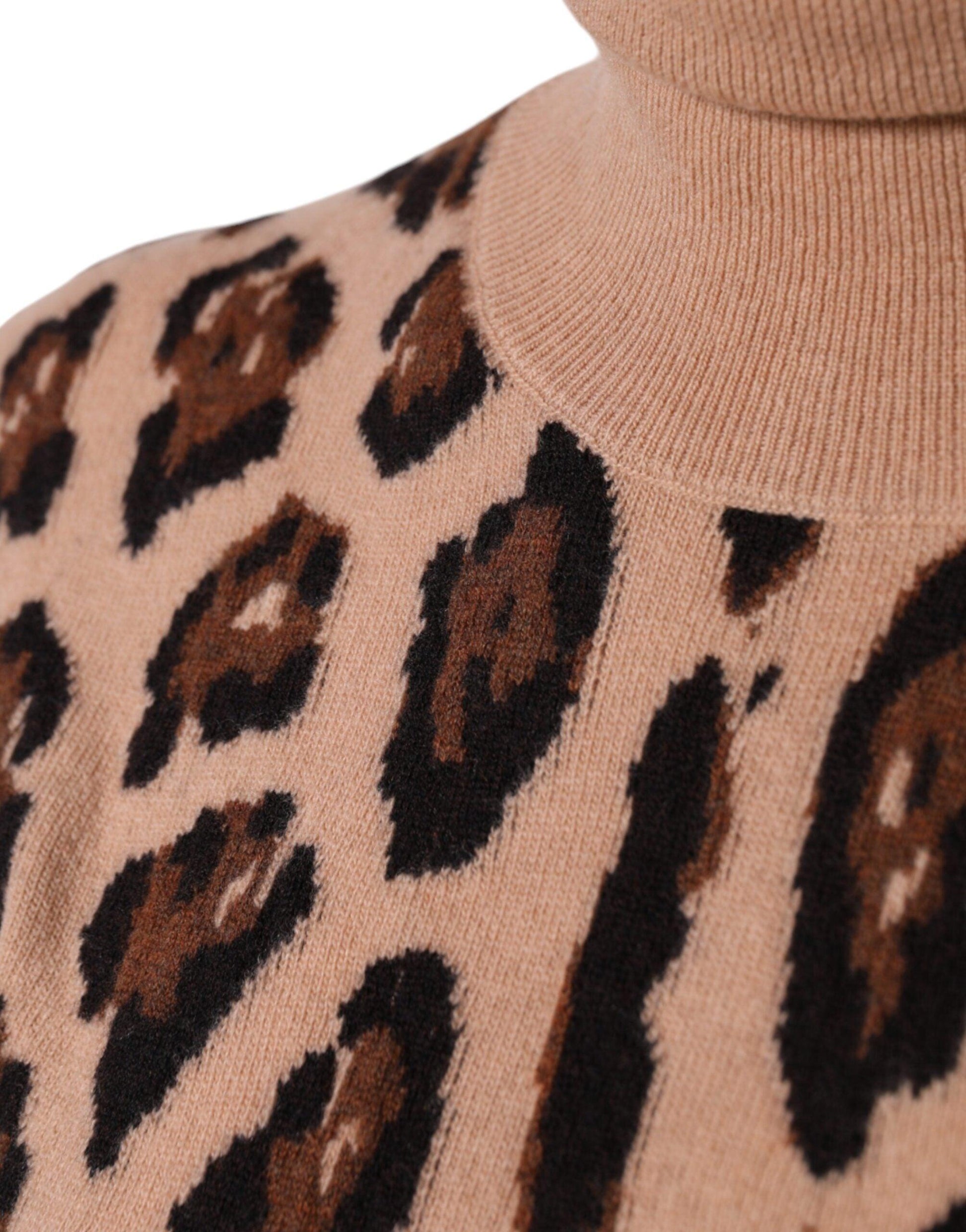 Dolce & Gabbana Beige Leopard Print Wool Turtleneck Top - Arichezz.store