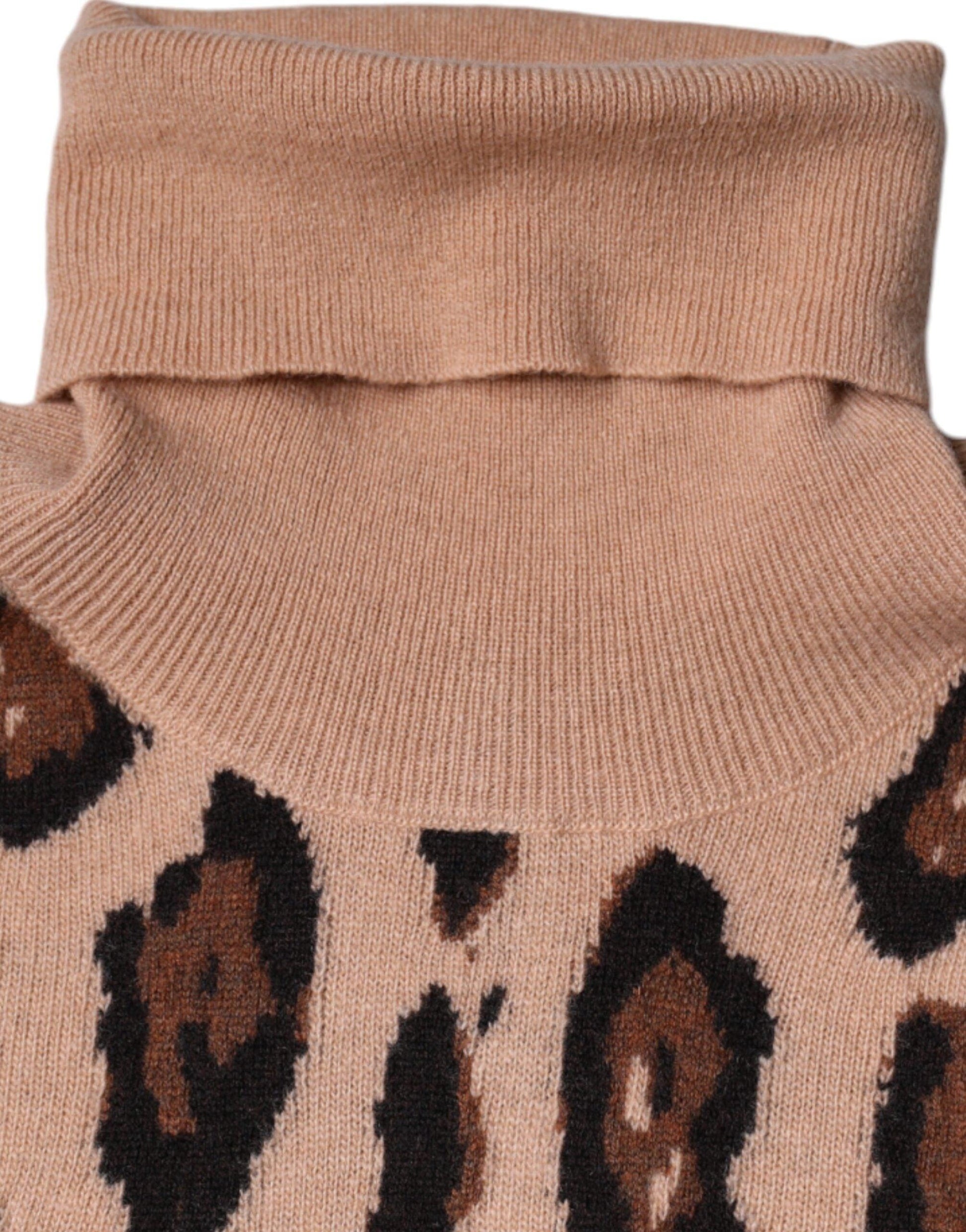 Dolce & Gabbana Beige Leopard Print Wool Turtleneck Top - Arichezz.store