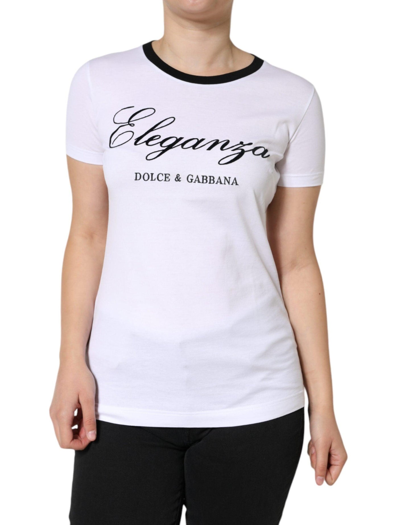 Dolce & Gabbana White Eleganza Print Cotton Short Sleeves T-shirt - Arichezz.store