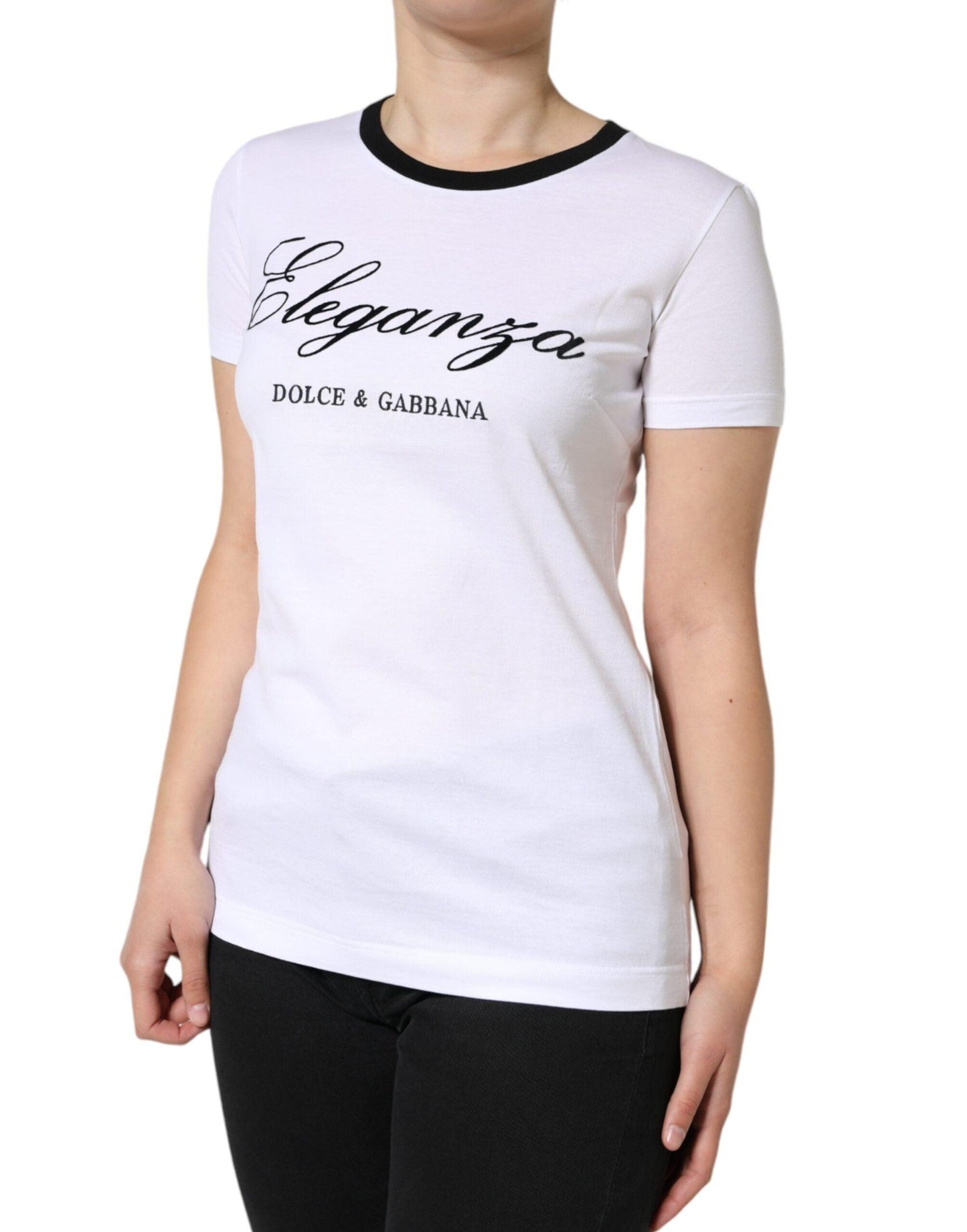 Dolce & Gabbana White Eleganza Print Cotton Short Sleeves T-shirt - Arichezz.store