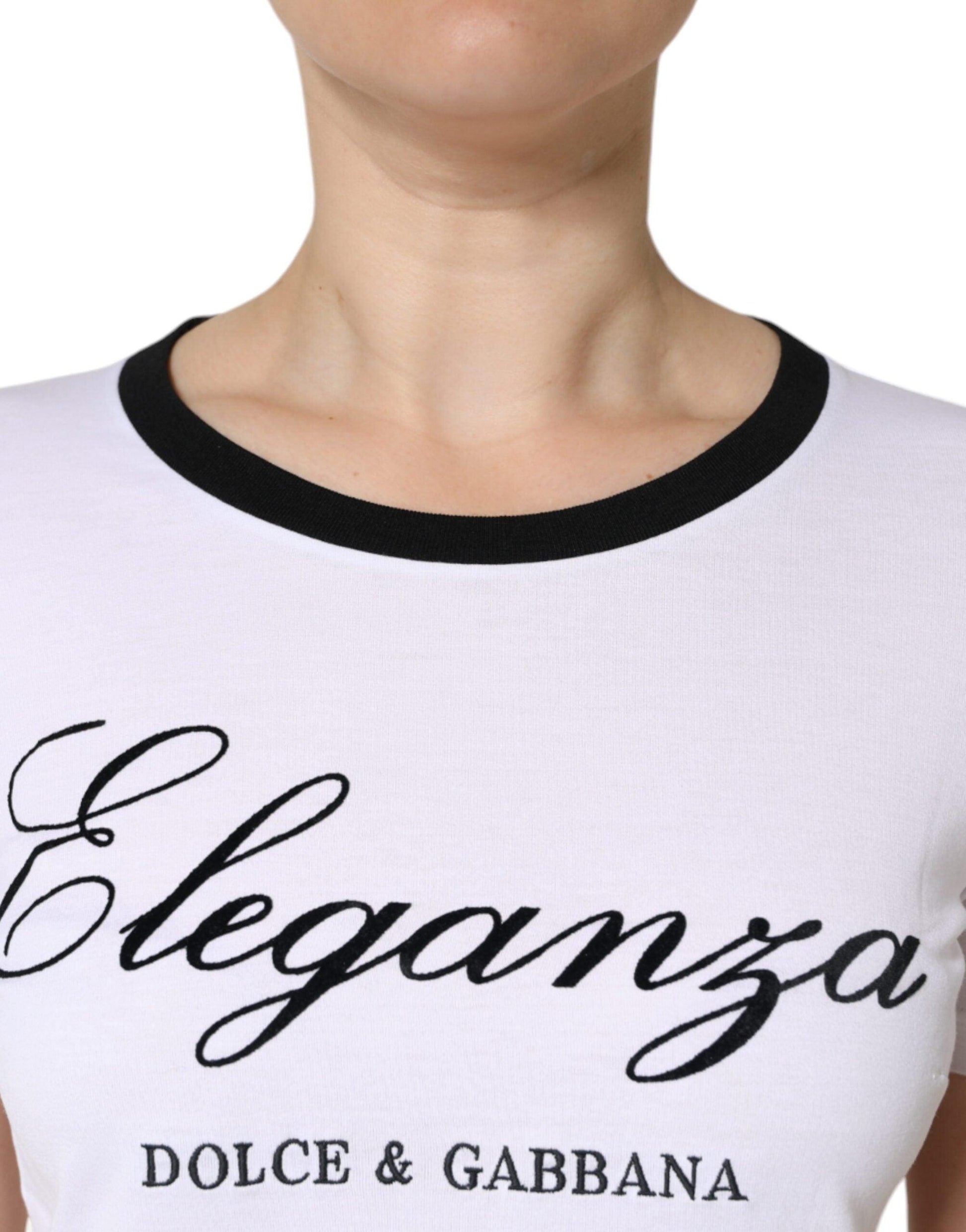 Dolce & Gabbana White Eleganza Print Cotton Short Sleeves T-shirt - Arichezz.store