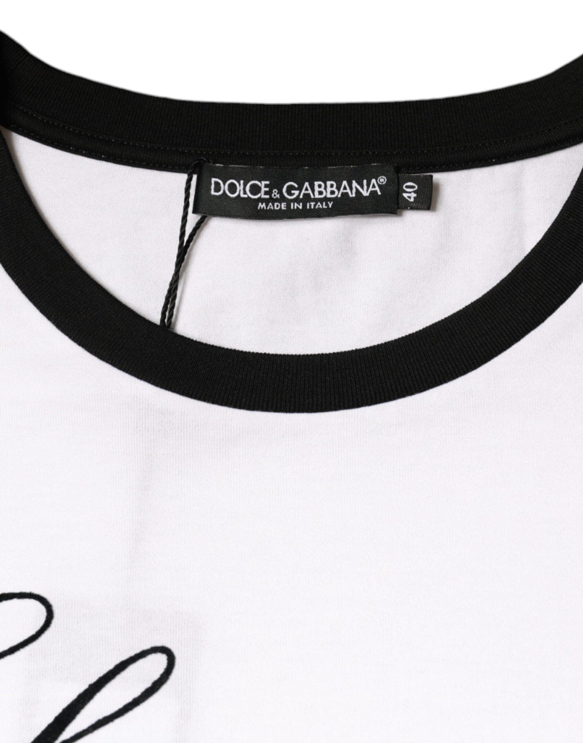 Dolce & Gabbana White Eleganza Print Cotton Short Sleeves T-shirt - Arichezz.store