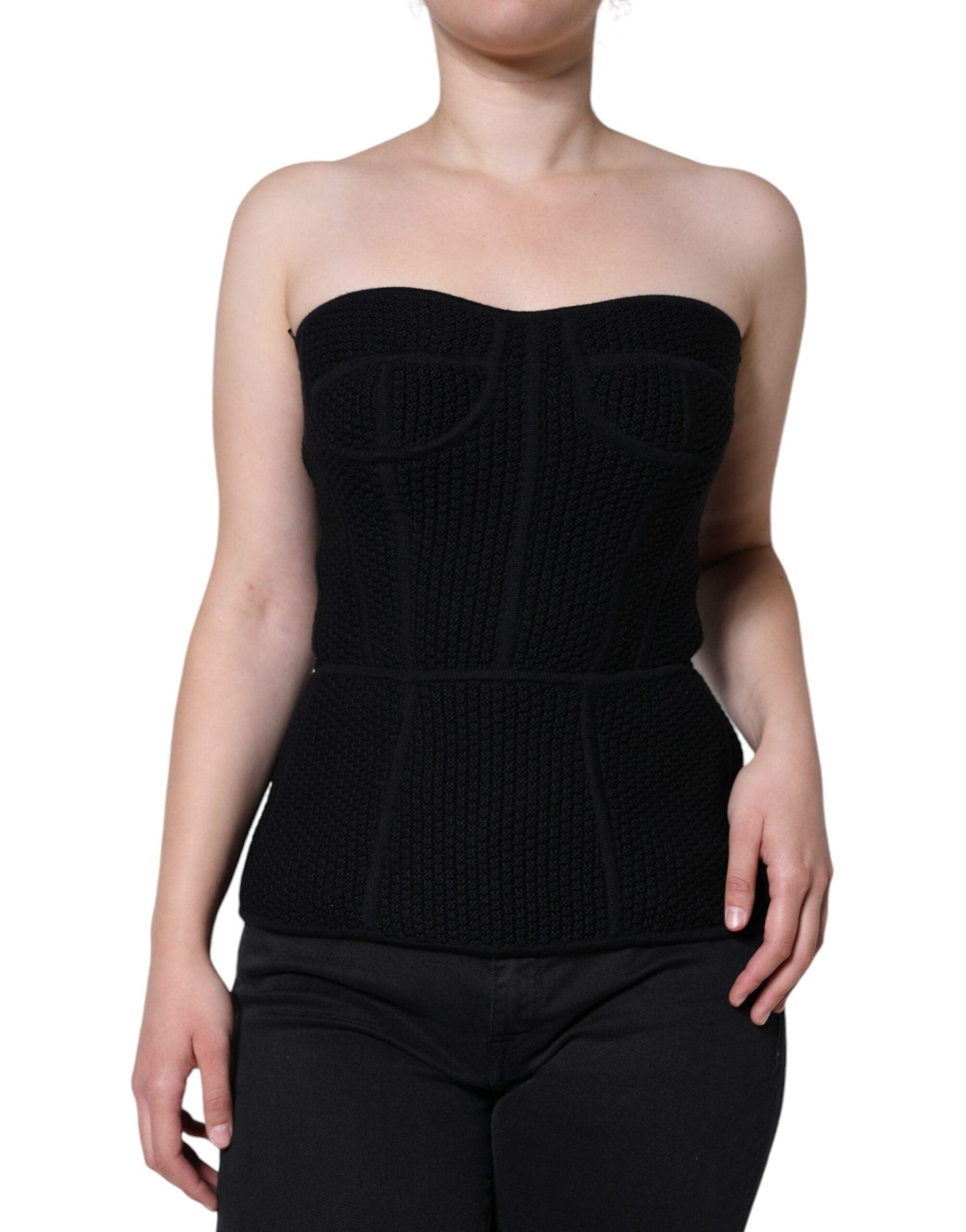 Dolce & Gabbana Black Bustier Sleeveless Corset Blouse Top - Arichezz.store